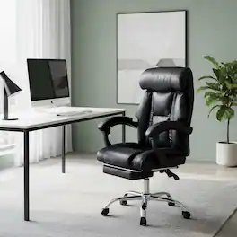 Forest'nSky - High Back Adjustable Office Chair with Footrest, PU Leather, Reclining, Swivel Rolling Desk Chair for Home & Gaming - Black