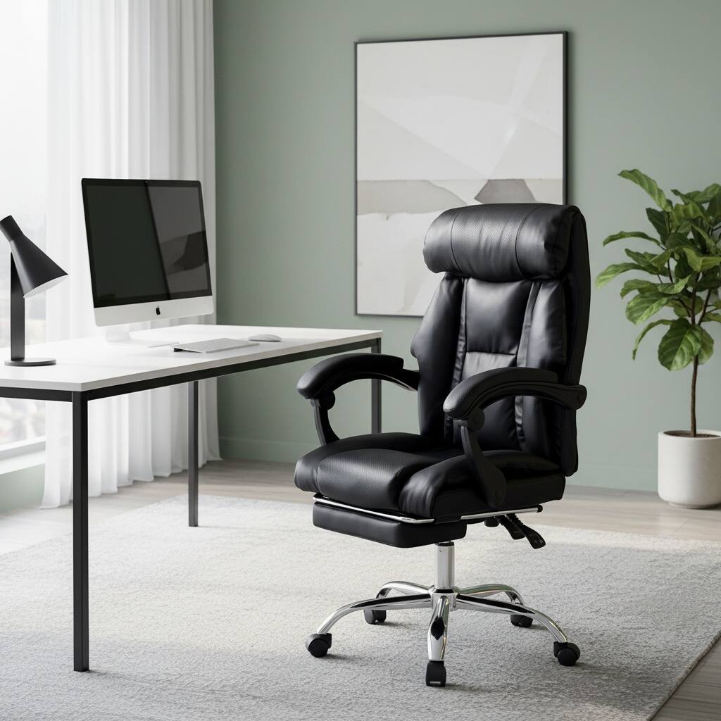 Front. Forest'nSky - High Back Adjustable Office Chair with Footrest, PU Leather, Reclining, Swivel Rolling Desk Chair for Home & Gaming - Black.