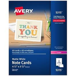 Avery - Note Cards Matte General Use Notecards, 60/Box - White
