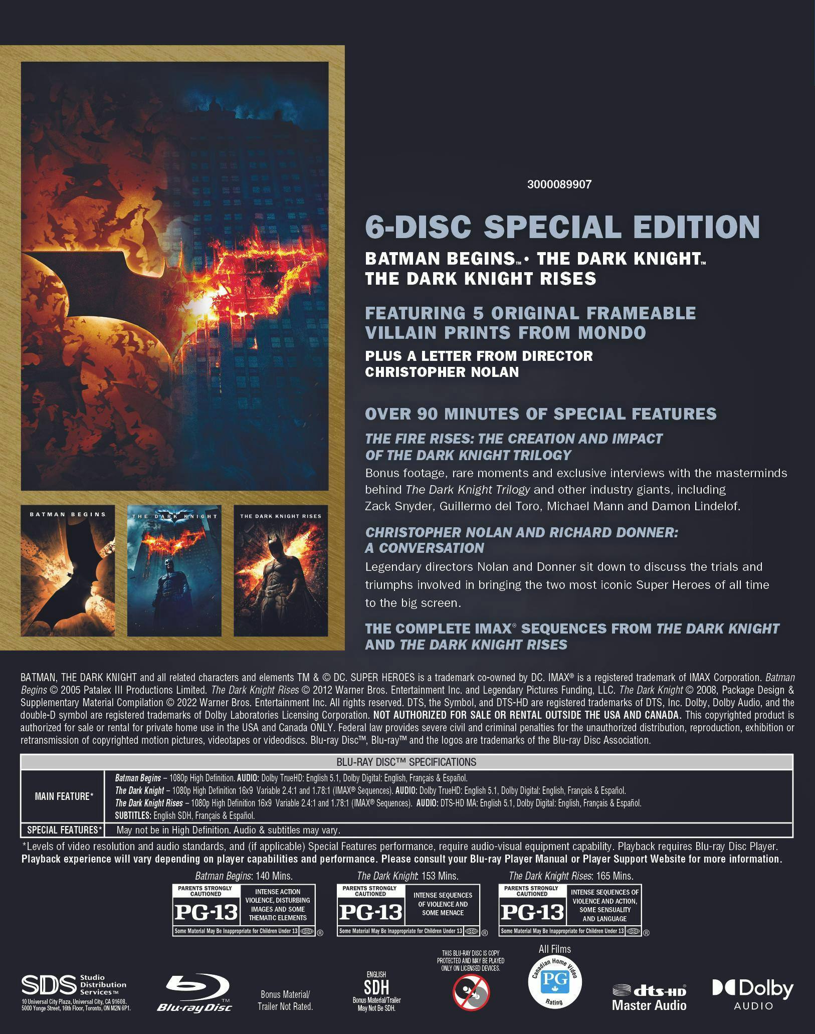 Back. The Dark Knight Trilogy (Special Edition) (Iconic Moments LL/BD) [Blu-ray].