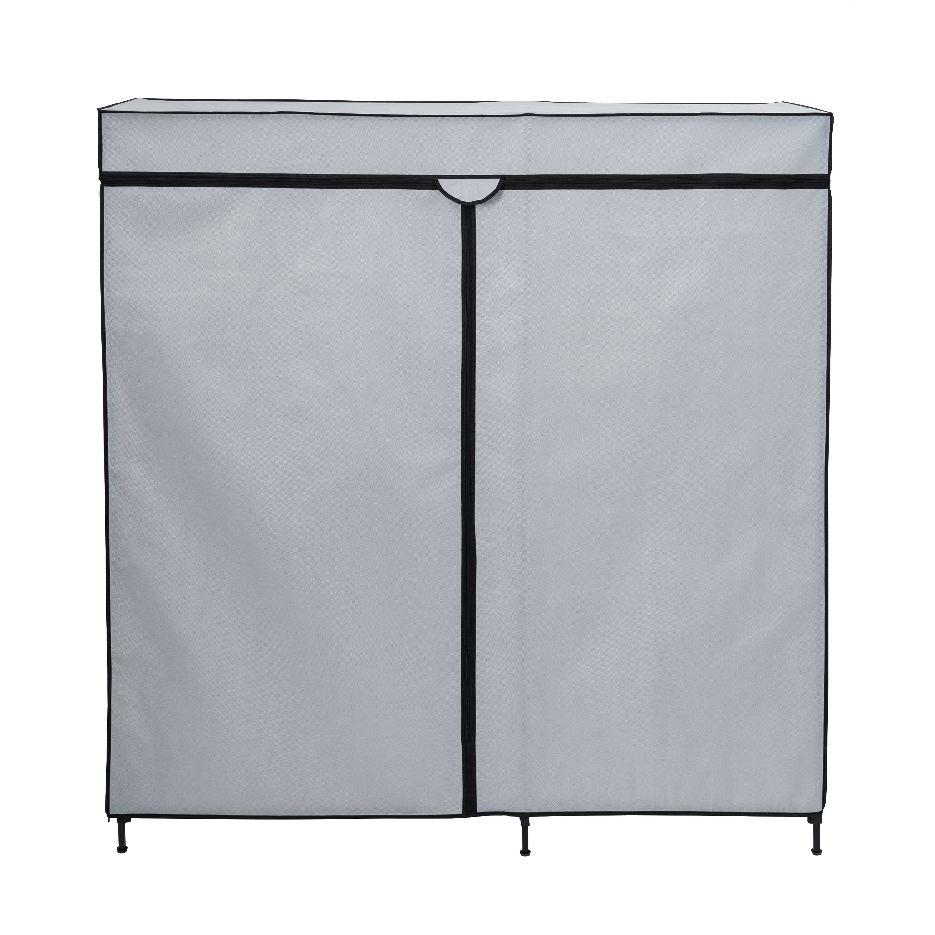 Left. Honey-Can-Do - 60In Wide Double Door Portable Wardrobe Closet - Grey.