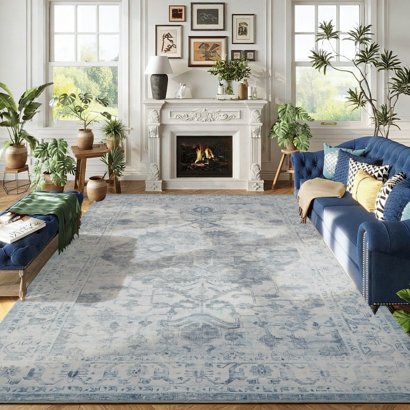 Front. RYHNUYNE - 8x10 Area Rugs Living Room Rug Washable Vintage Boho Rug No Slip Stain Resistant Soft Carpet Indoor Floor Floral Carpets - Painting.