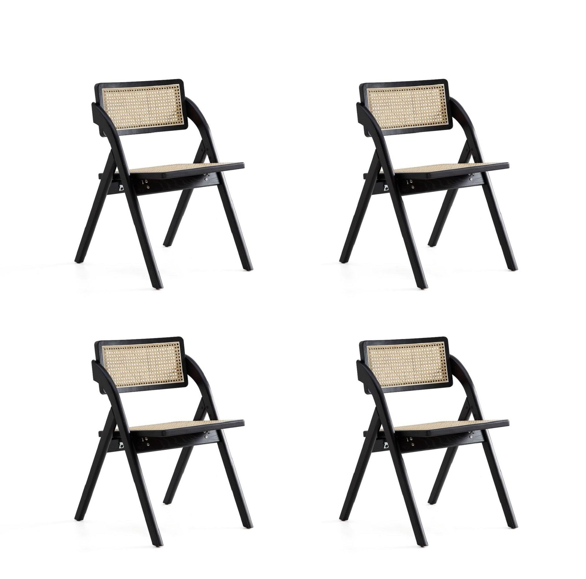 Front. Manhattan Comfort - Lambinet Industry Chic Wood Folding Chair - Set of 4 - Black and Natural.