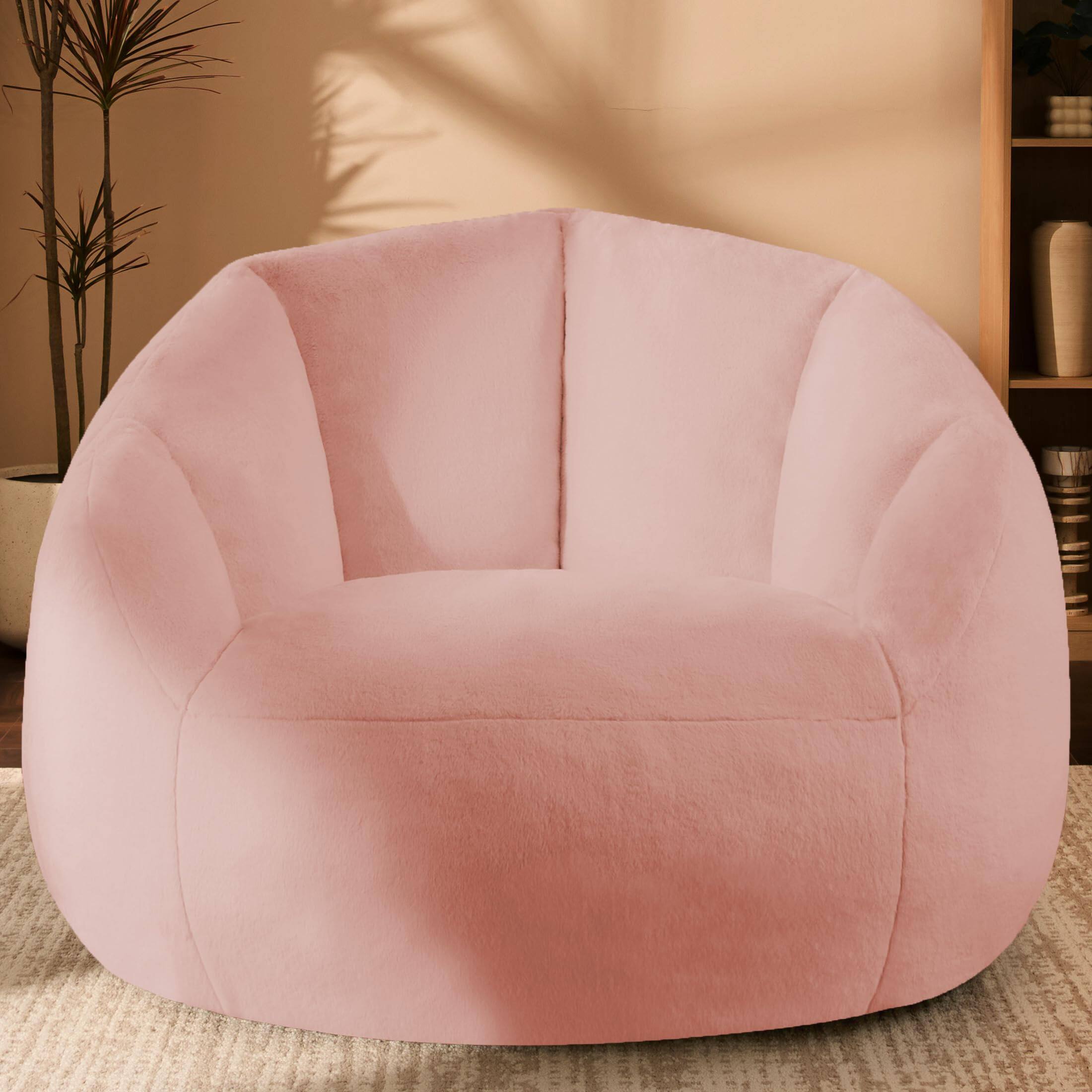 Front. Fabibe - Giant Bean Bag Chair for Adults - Comfy Plush Round Shell Soft Accent Chair, Oversized Cozy Lounge Floor Sofa Reading Ch - Pink *XL Sofa Chair.