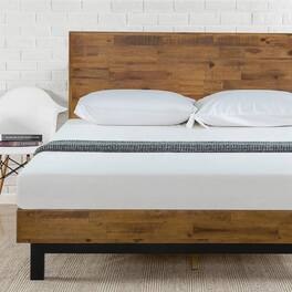 Hivvago - King Solid Wood Modern Platform Bed Frame with Adjustable Height Headboard - Brown