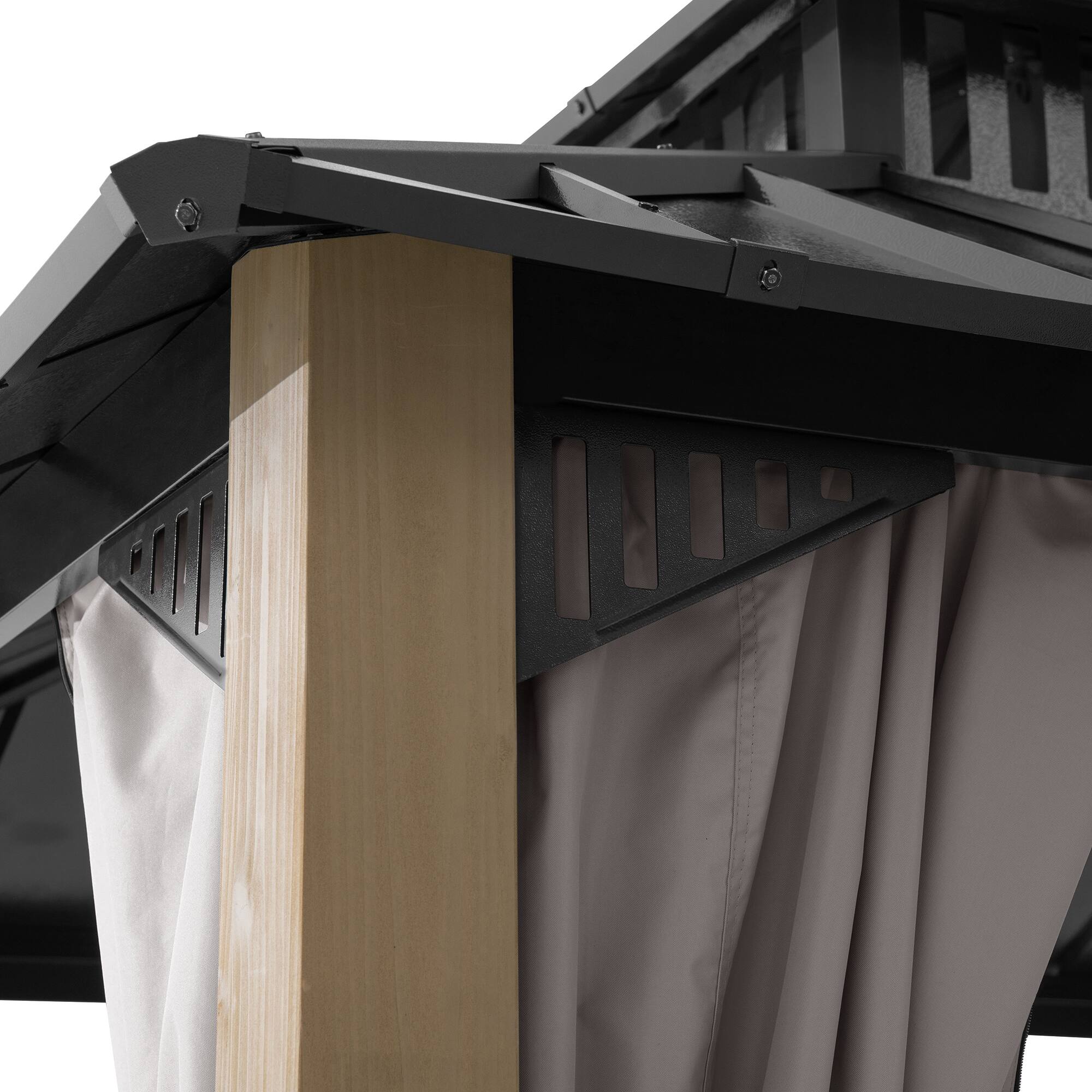 Left. SUNJOY - SUNJOY Kingston 16x12 Gazebo, Steel & PC Roof Hardtop Gazebo with Curtain and Netting - Cedar Posts.
