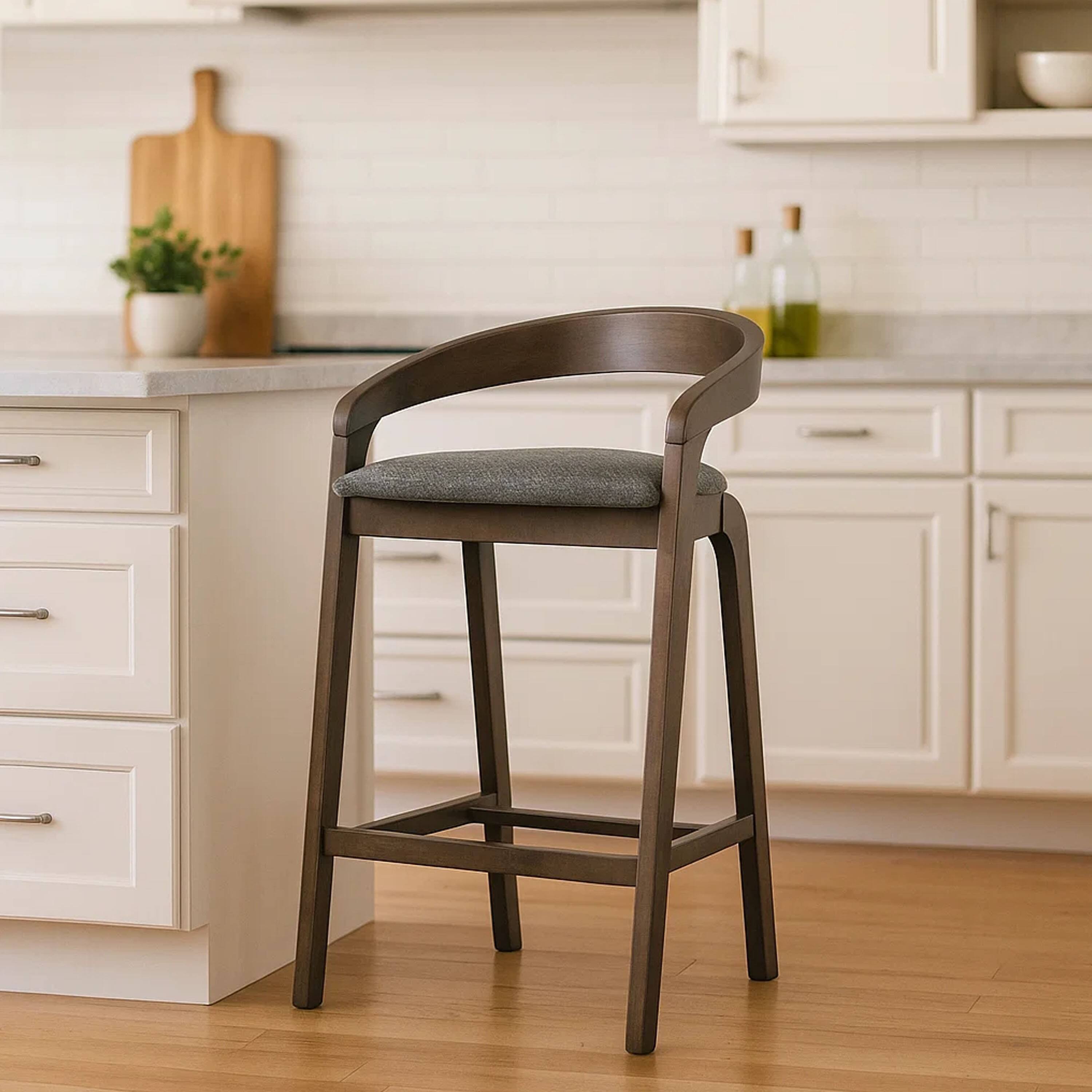 Alt View 3. Manhattan Lane - Cid Lenn Counter Stool Chair Set of 2, Curved Rubberwood - Gray, Wenge Brown.