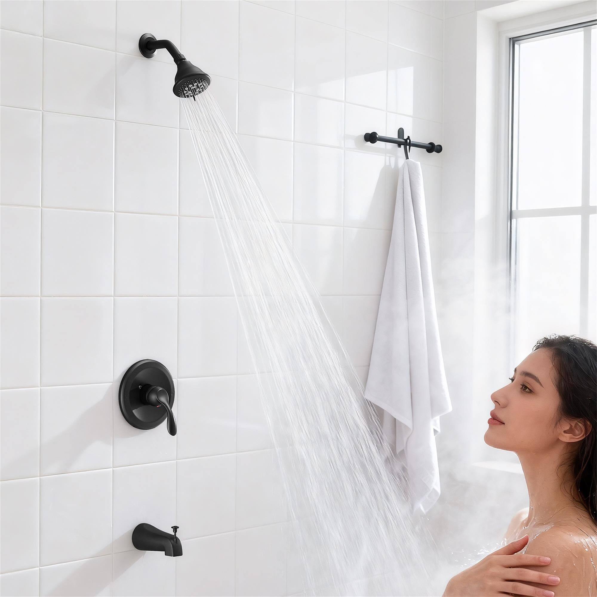 Alt View 3. Boyel Living - Black Bathroom Shower Trim Kit 5 Function Pressure Balance Valve Copper Body Zinc Alloy Handle - black.