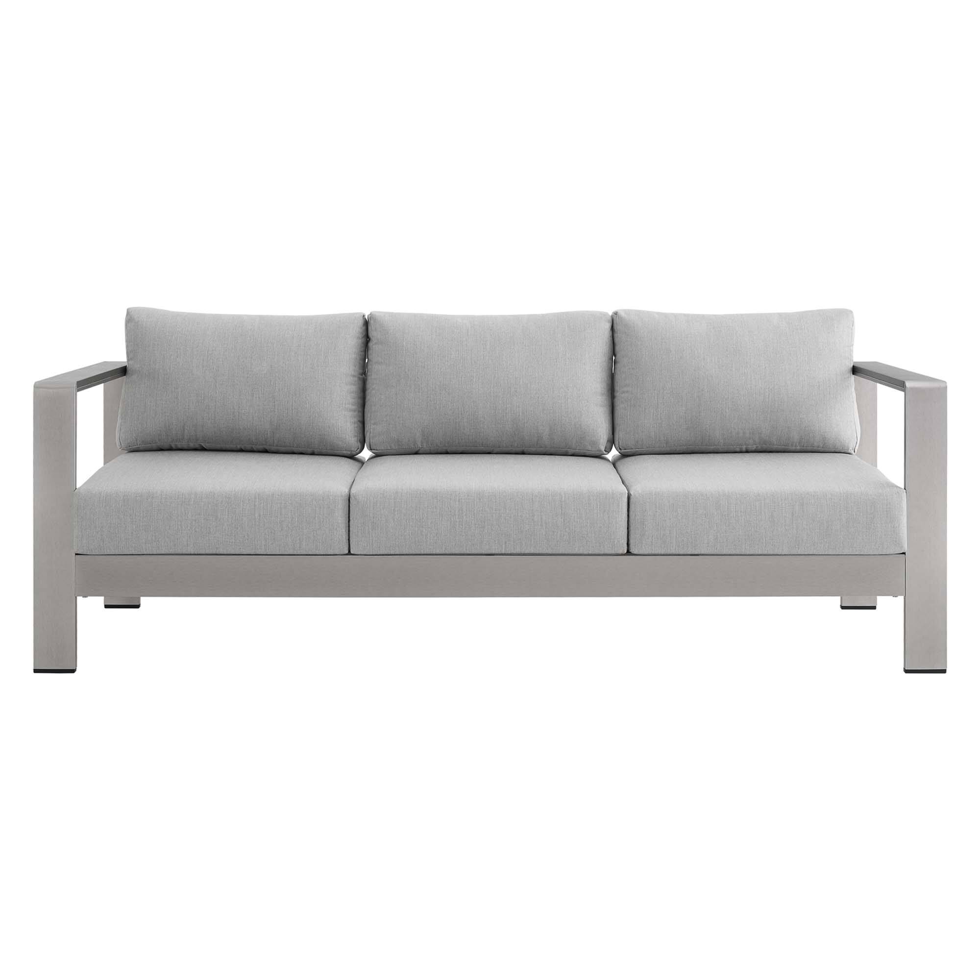 Alt View 2. Modway - Shore Sunbrella® Fabric Aluminum Outdoor Patio Sofa by Modway - Silver Gray.
