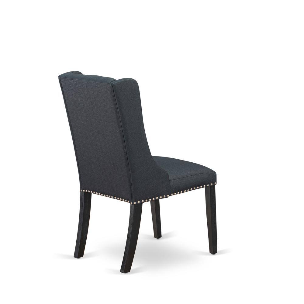 Alt View 3. East West Furniture - Black Linen Fabric Parson Dining Chairs and Button Tufted Back with Wire Brushed Black Rubber Wood Legs - Set of 2 - Black.