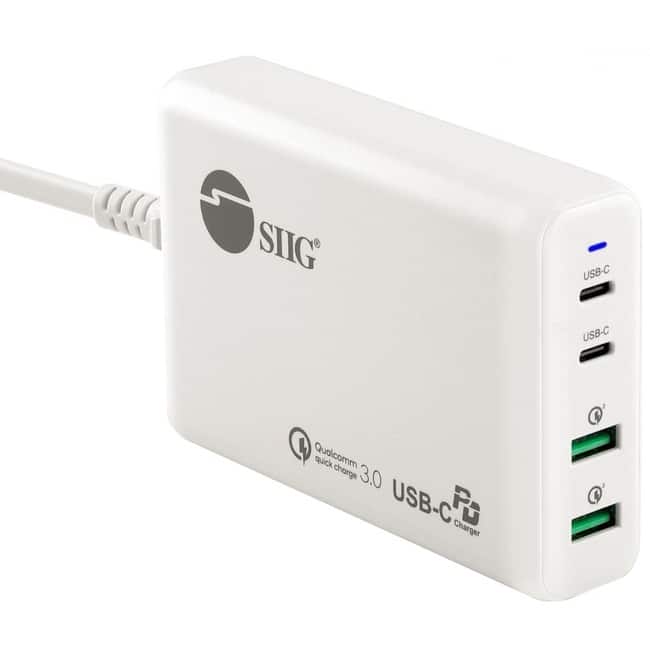 SIIG Inc - SIIG 100W Dual USB-C PD 3.0 PPS & QC 3.0 Combo Power Charger - White - Powerfull 4-Port high-power charger with two - White