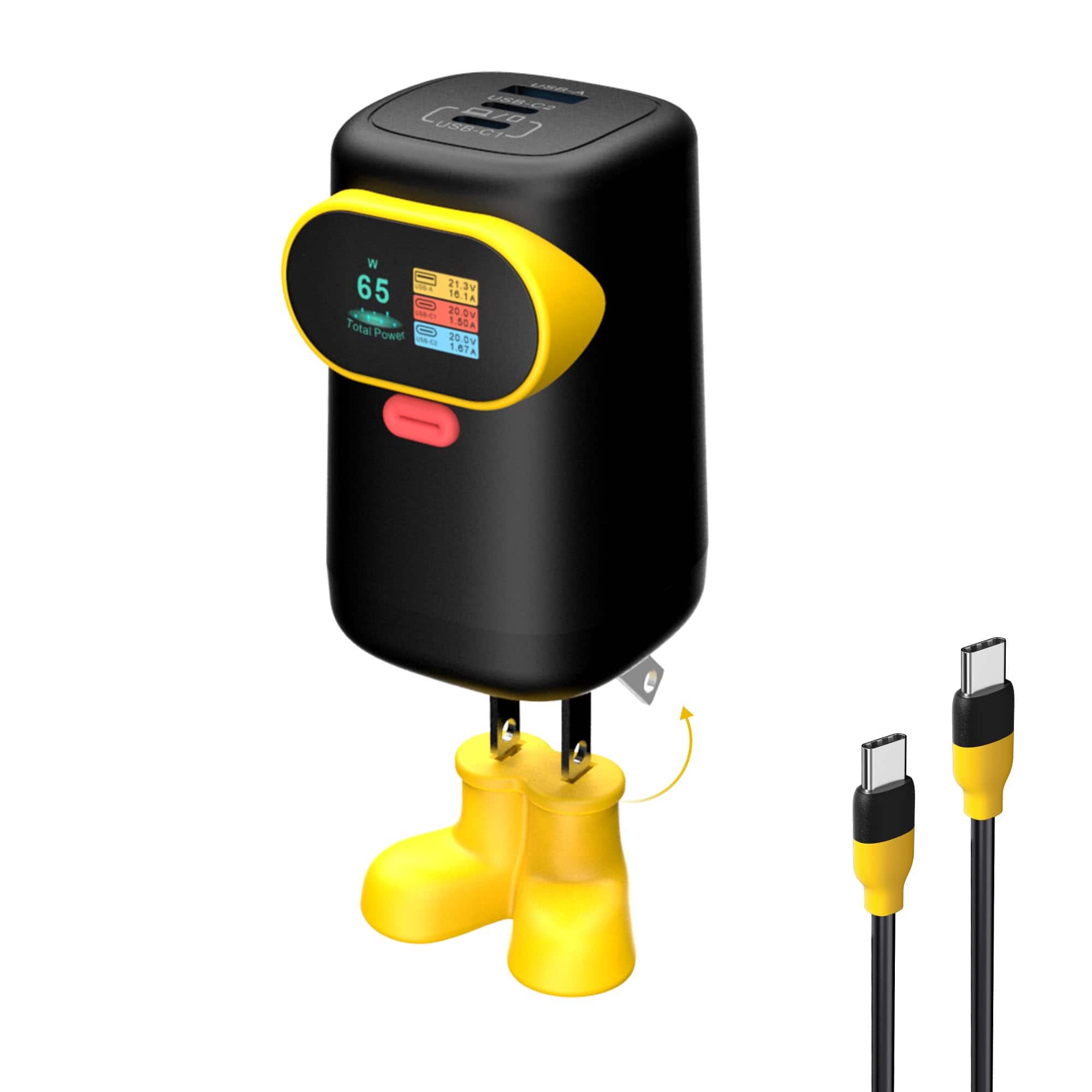 PRIMEPLUS - 65W GaN 3-Port Fast Charger with TFT Cartoon Display, Foldable Plug, Sneaker Design for Mac/iPad/iPhone - Black price history on PriceWatchPro