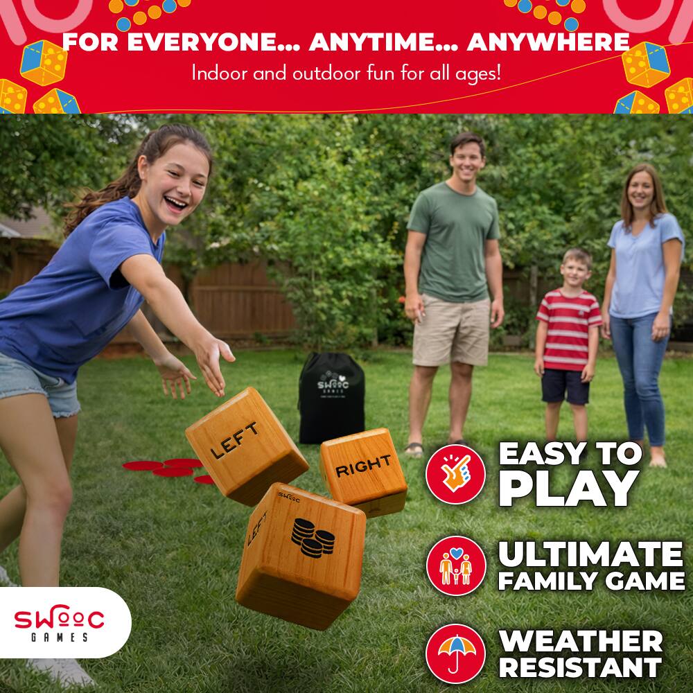 FOR EVERYONE... ANYTIME... ANYWHERE  
Indoor and outdoor fun for all ages!  

EASY TO PLAY  
ULTIMATE FAMILY GAME  
WEATHER RESISTANT  

SWOOC GAMES