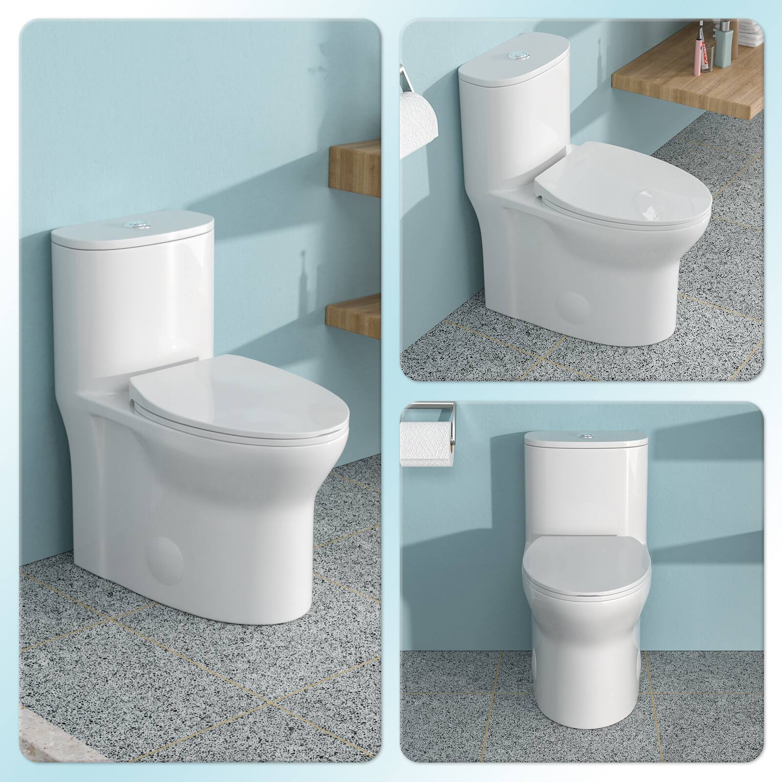 Front. TinyHomie - Ceramic One Piece Toilet for Bathroom 12 inch Rough In 1116 GPF Dual Flush with Soft Closing Seat Powerful Dual Flush - White.