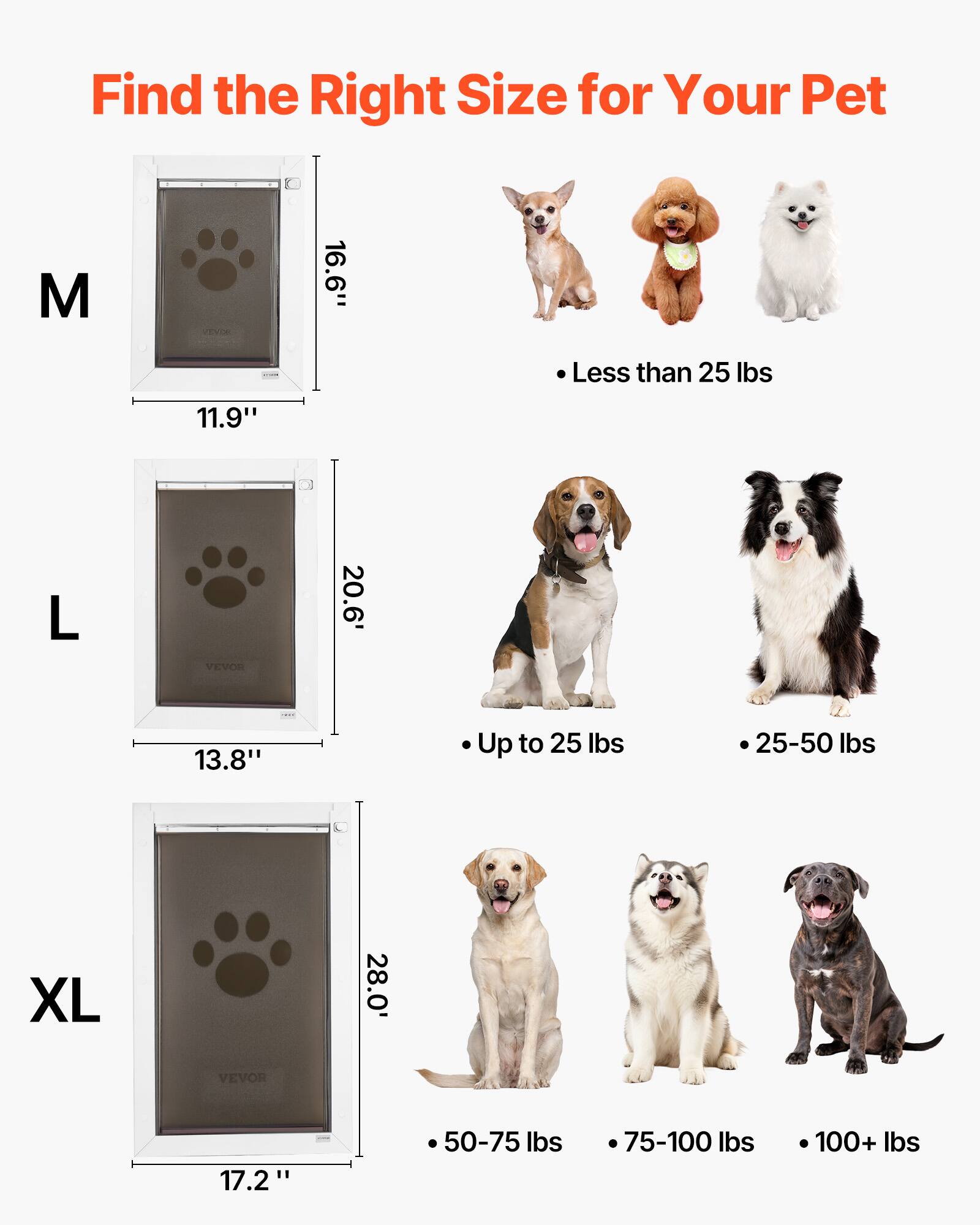 Find the Right Size for Your Pet

M
16.6" x 11.9"
Less than 25 lbs

L
20.6" x 13.8"
Up to 25 lbs
25-50 lbs

XL
28.0" x 17.2"
50-75 lbs
75-100 lbs
100+ lbs