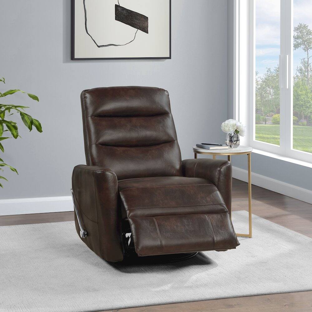 Alt View 3. New Classic Furniture - Takami Faux Leather Swivel Recliner - Brown.