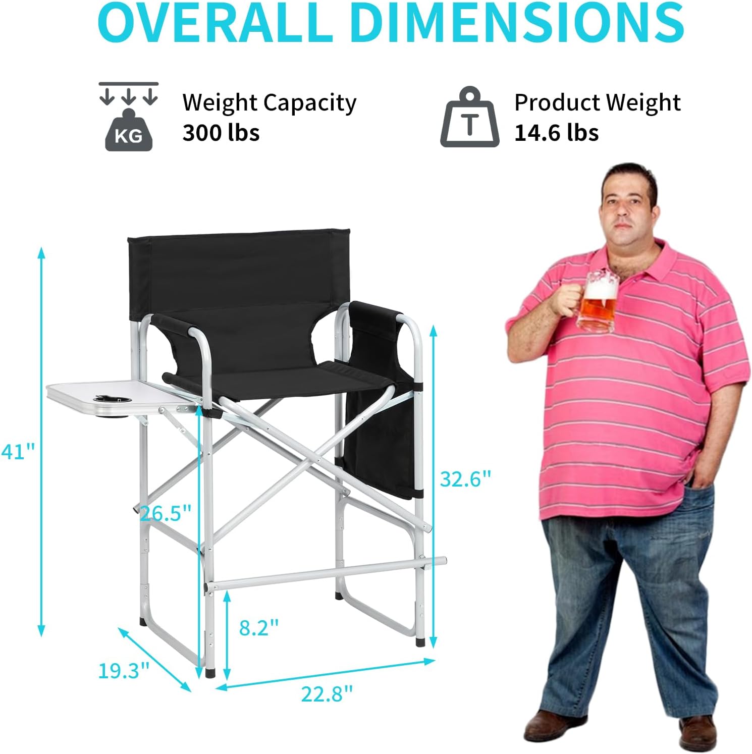 Overall Dimensions  
Weight Capacity: 300 lbs  
Product Weight: 14.6 lbs  

41"  
26.5"  
32.6"  
8.2"  
19.3"  
22.8"