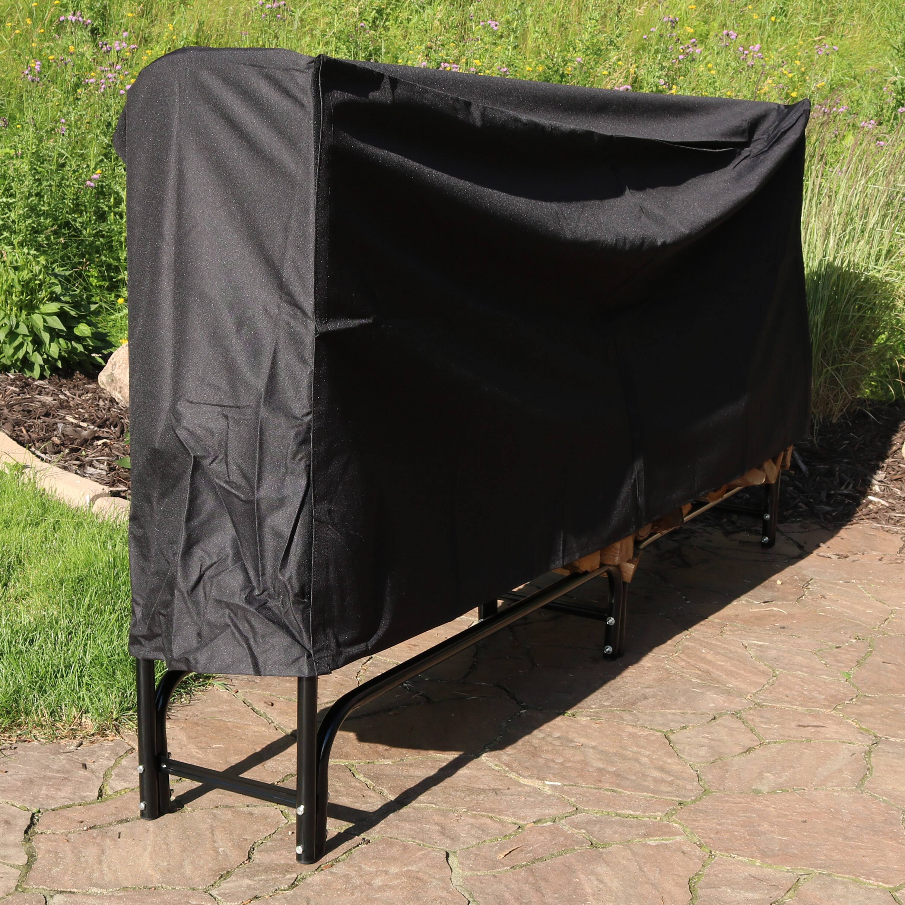 Alt View 10. Sunnydaze - 8 ft Powder-Coated Steel Firewood Log Rack with Cover - Black.