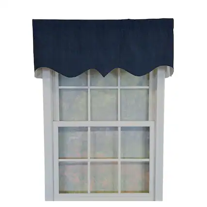 Front. RLF Home - RLF Home 100% Cotton Demin Regal Fully lined Windows Rod Pocket Valance 50" x 17" Navy - Navy.