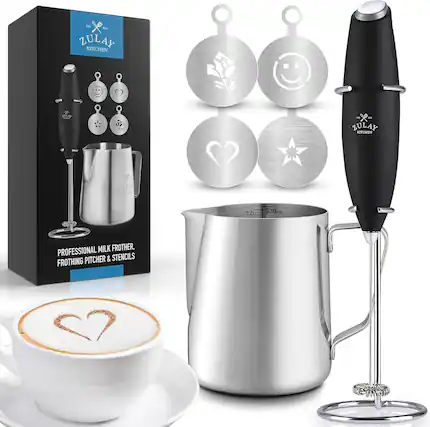 ZULAY KITCHEN
PROFESSIONAL MILK FROTHER, FROTHING PITCHER & STENCILS
12oz 330ml