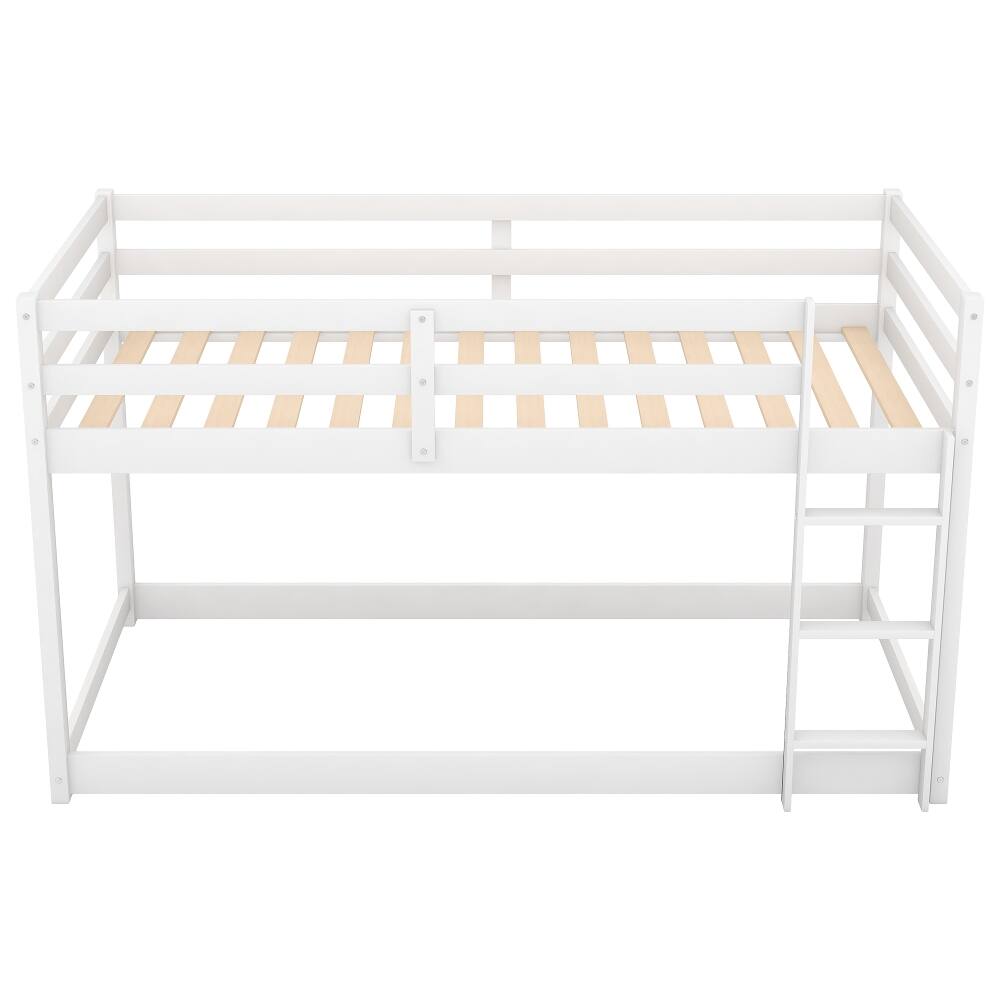 Alt View 2. Loheer - Loheer Twin Over Twin Floor Bunk Bed White Solid Wood Kids Low Bunk Bed with Ladder - White.