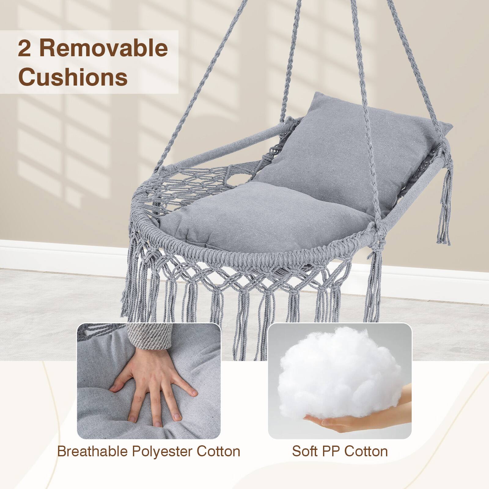 2 Removable Cushions

Breathable Polyester Cotton

Soft PP Cotton