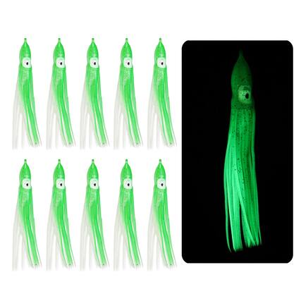 Front. Unique Bargains - Fishing Squid Skirts Glow Soft Plastic Trolling Lures Luminous 5.9 x 0.6 Inch 10pcs for Bass/Trout/Salmon - Clear/Green.