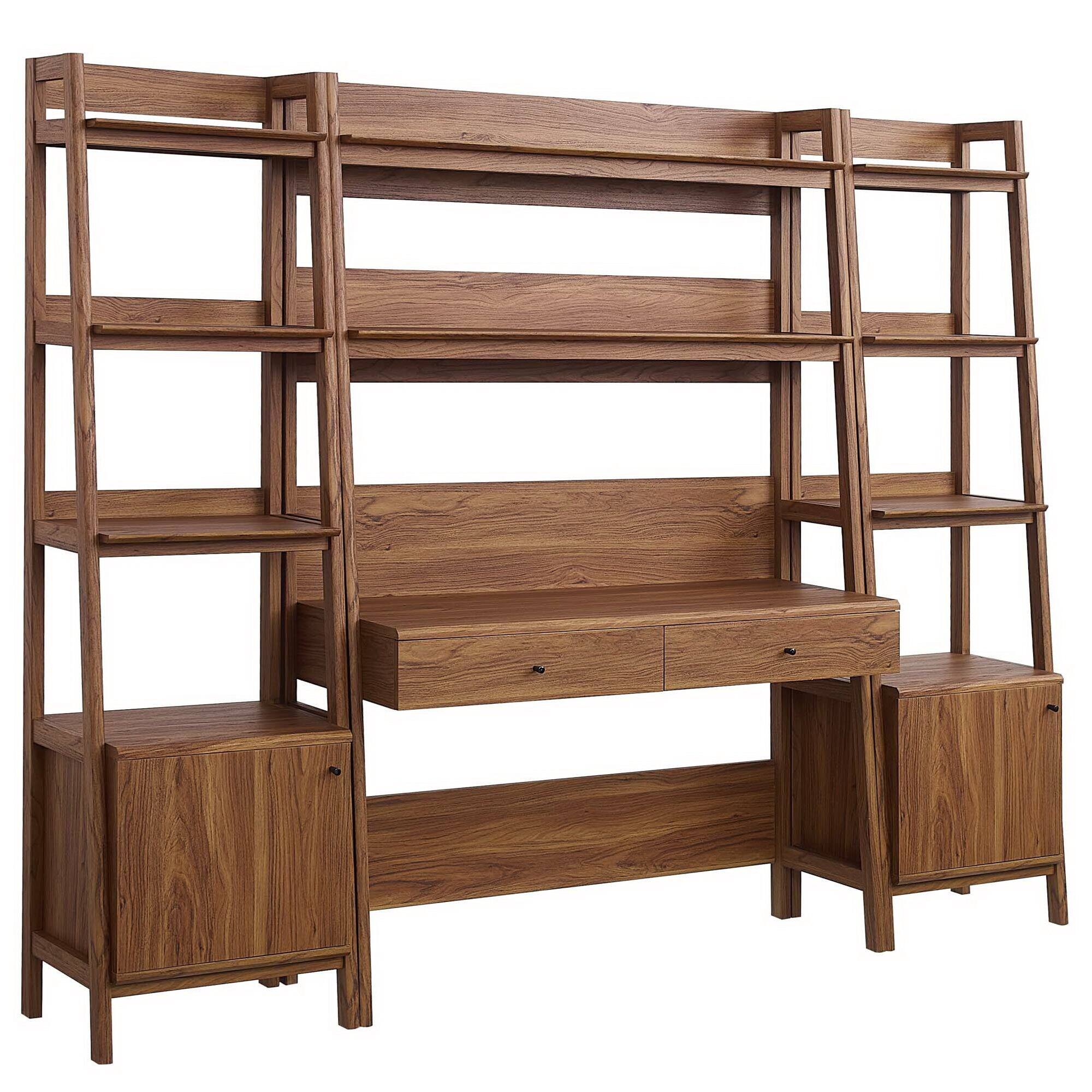 Angle. Modway - Bixby 3-Piece Wood Office Desk and Bookshelf by Modway - Walnut.