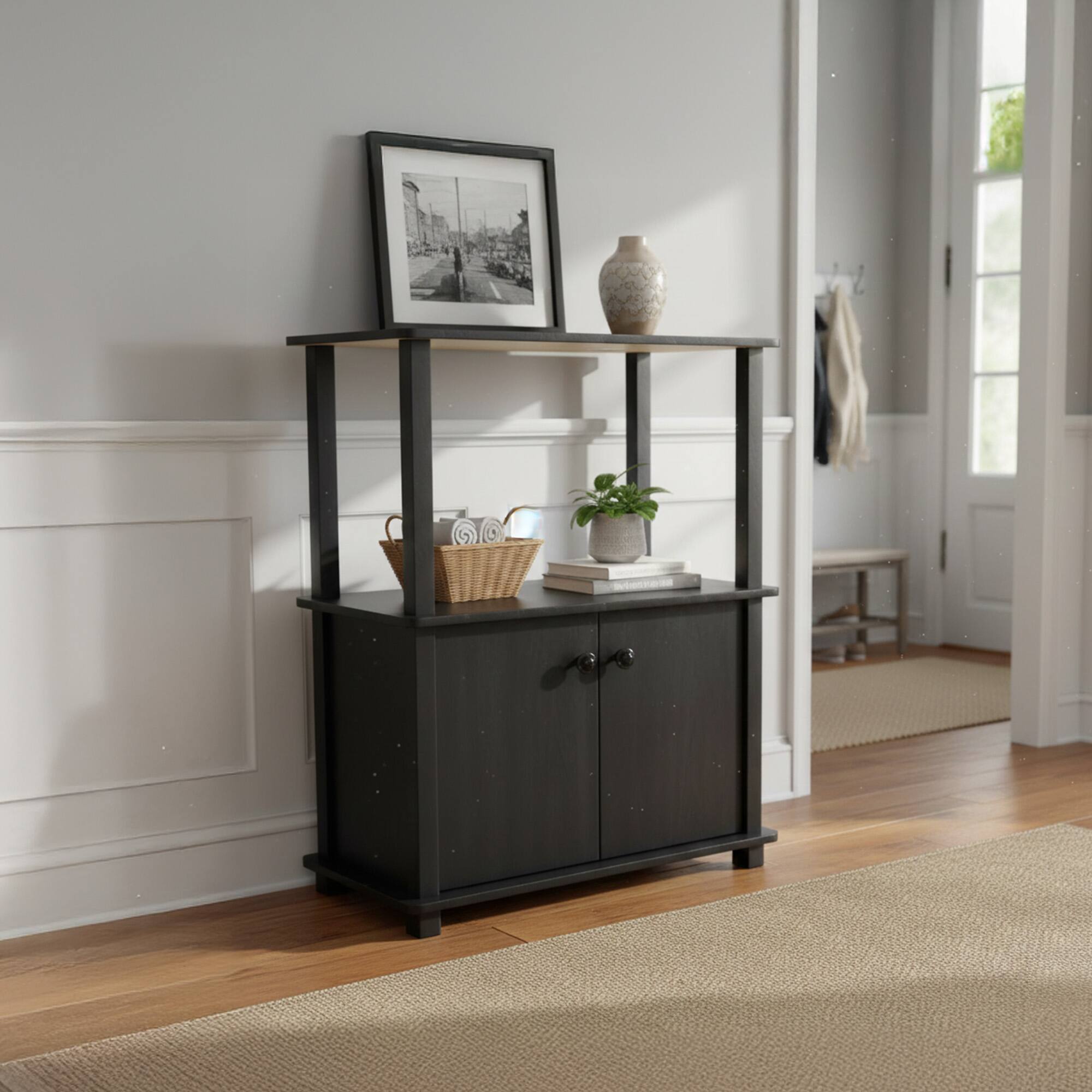 Alt View 2. Redmon - Redmon Freestanding 3-Shelf 2-Door Storage Floor Cabinet, Espresso Woodgrain - Espresso woodgrain.