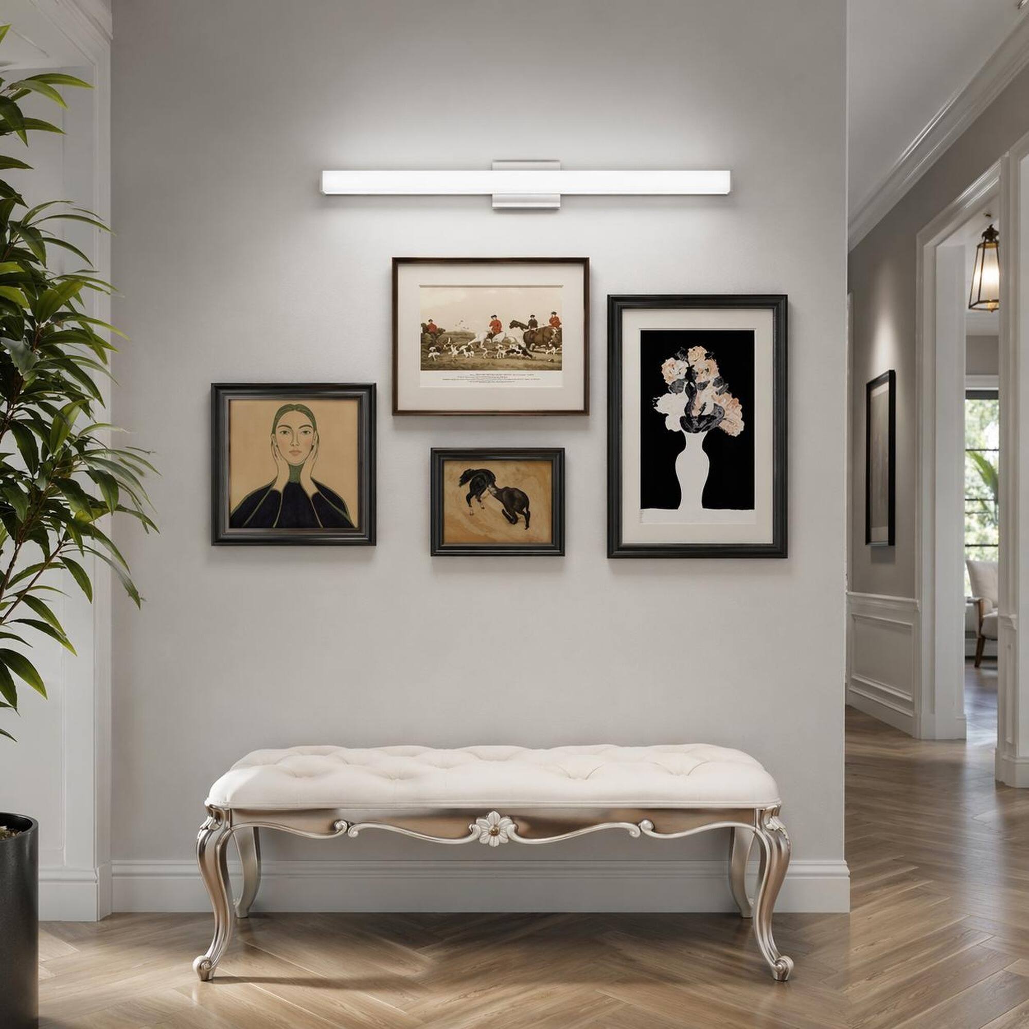 Back. RYHNUYNE - 41-Inch Brushed Nickel LED Bathroom Vanity Light, 24W Cool White 6000K, Modern Square Wall Fixture for Mirror.