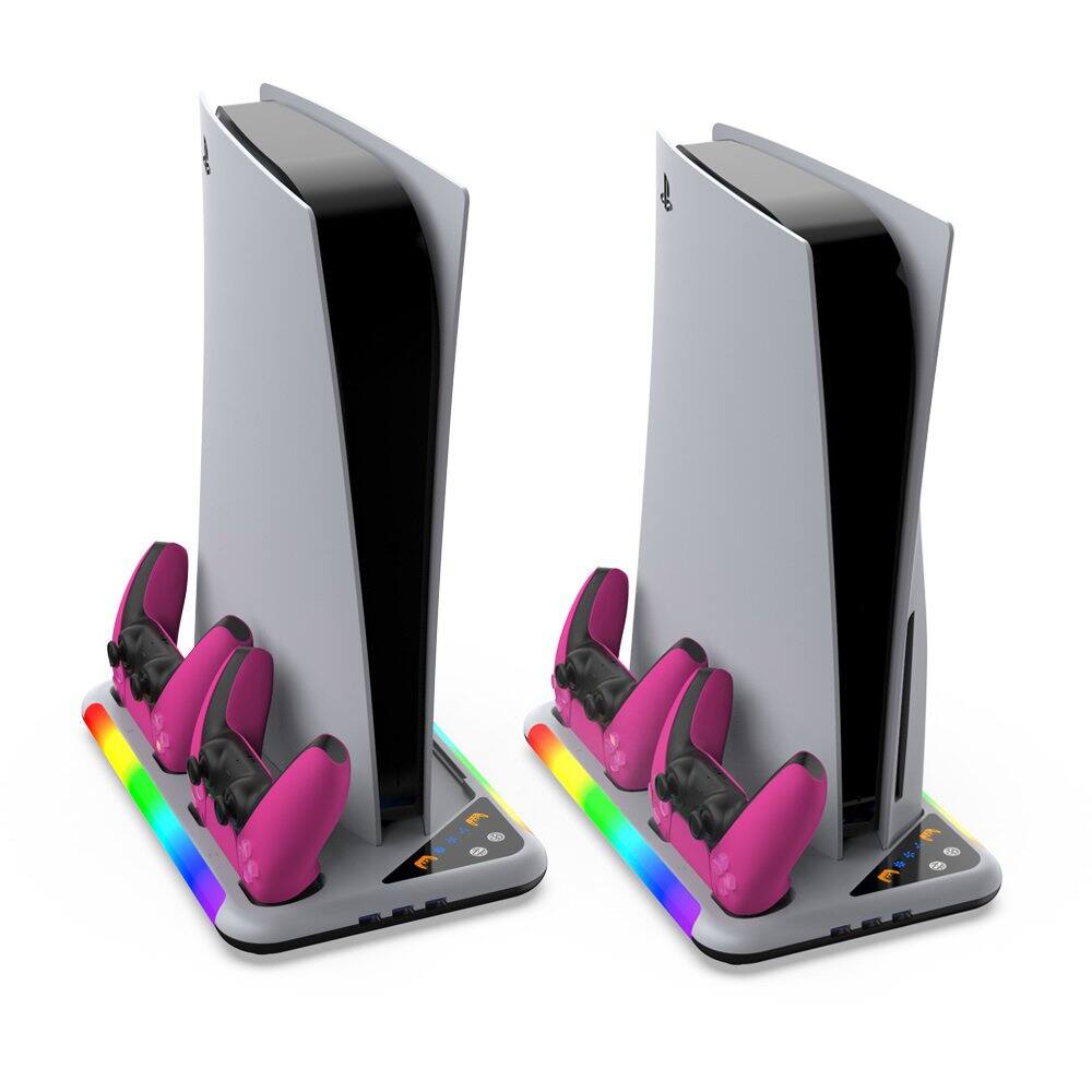 Back. Dobe - TP5-3557 PS5 / PS5 Slim Compatible RGB Multlfunctional Cooling Stand, 2 Charging Dock for Dualsense Controller.