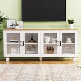 CheryLife - 62.9 in. Farmhouse TV Stand with Tempered Glass Doors for TVs Up to 70" - White