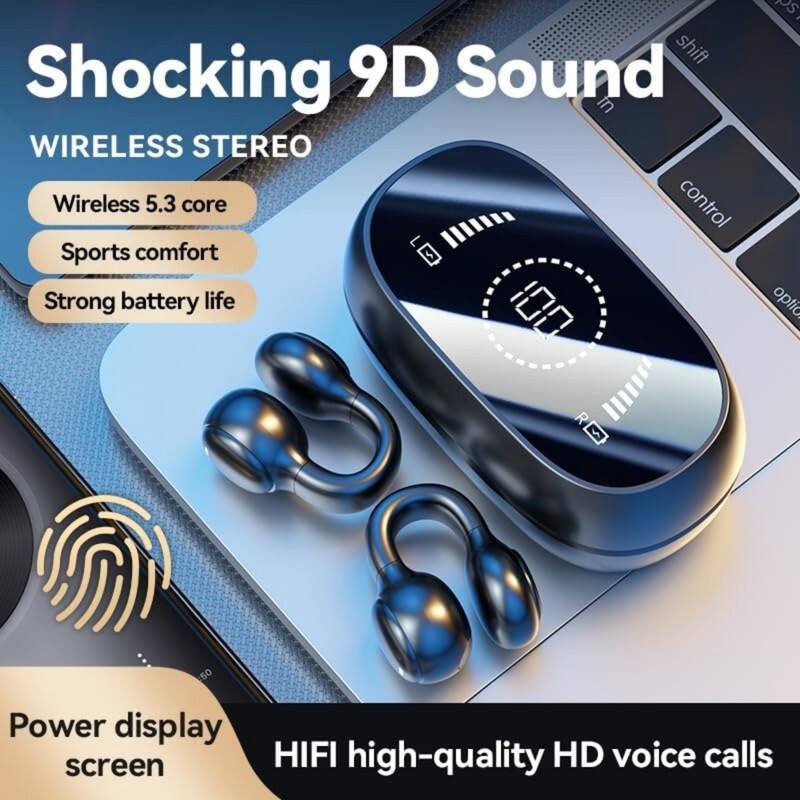 Shocking 9D Sound  
WIRELESS STEREO  
- Wireless 5.3 core  
- Sports comfort  
- Strong battery life  

Power display screen  
HIFI high-quality HD voice calls
