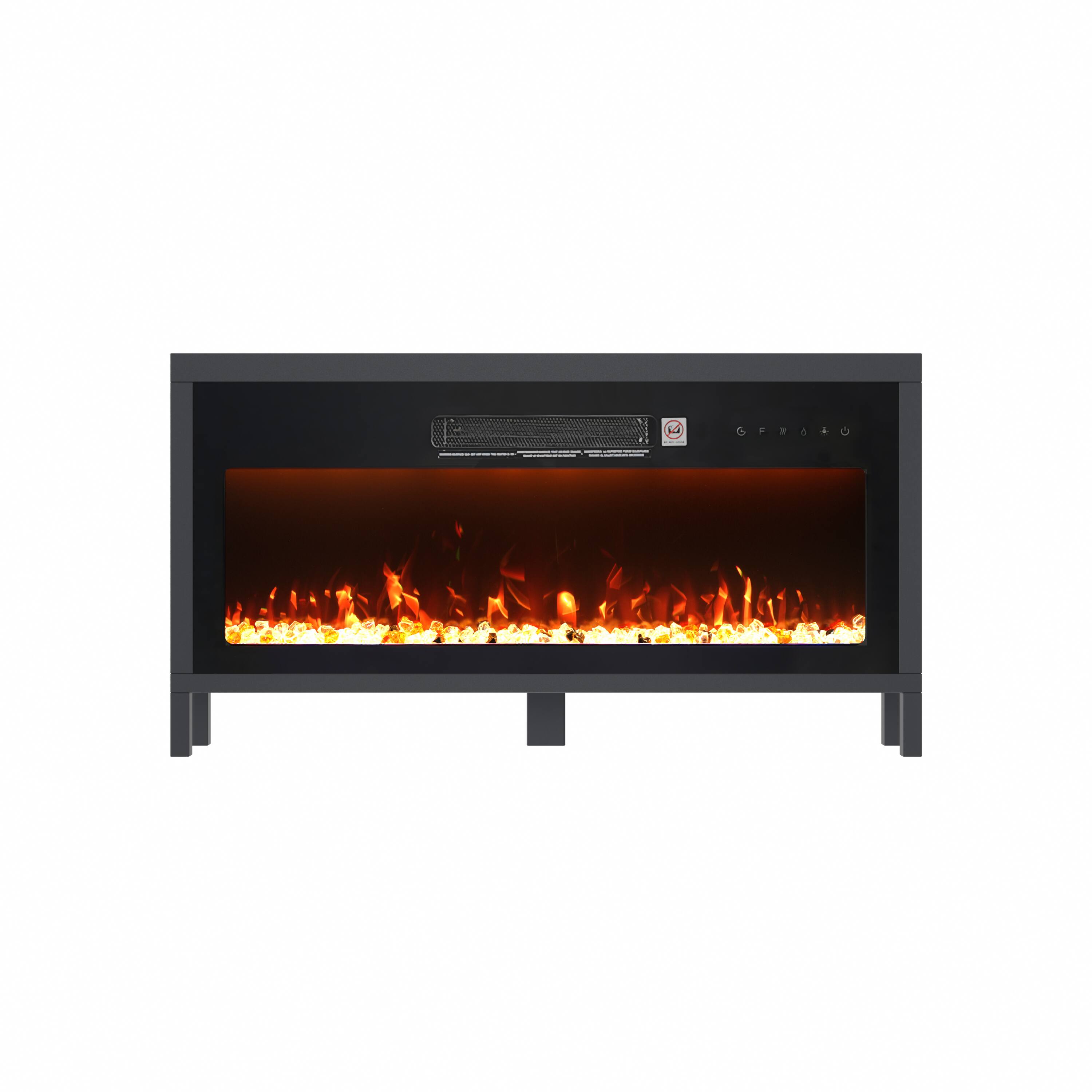 Alt View 6. Parrot Uncle - 115" Farmhouse  3 Pieces TV Stand Entertainment Center with Electric Fireplace and  LED Lights - Black and gray.