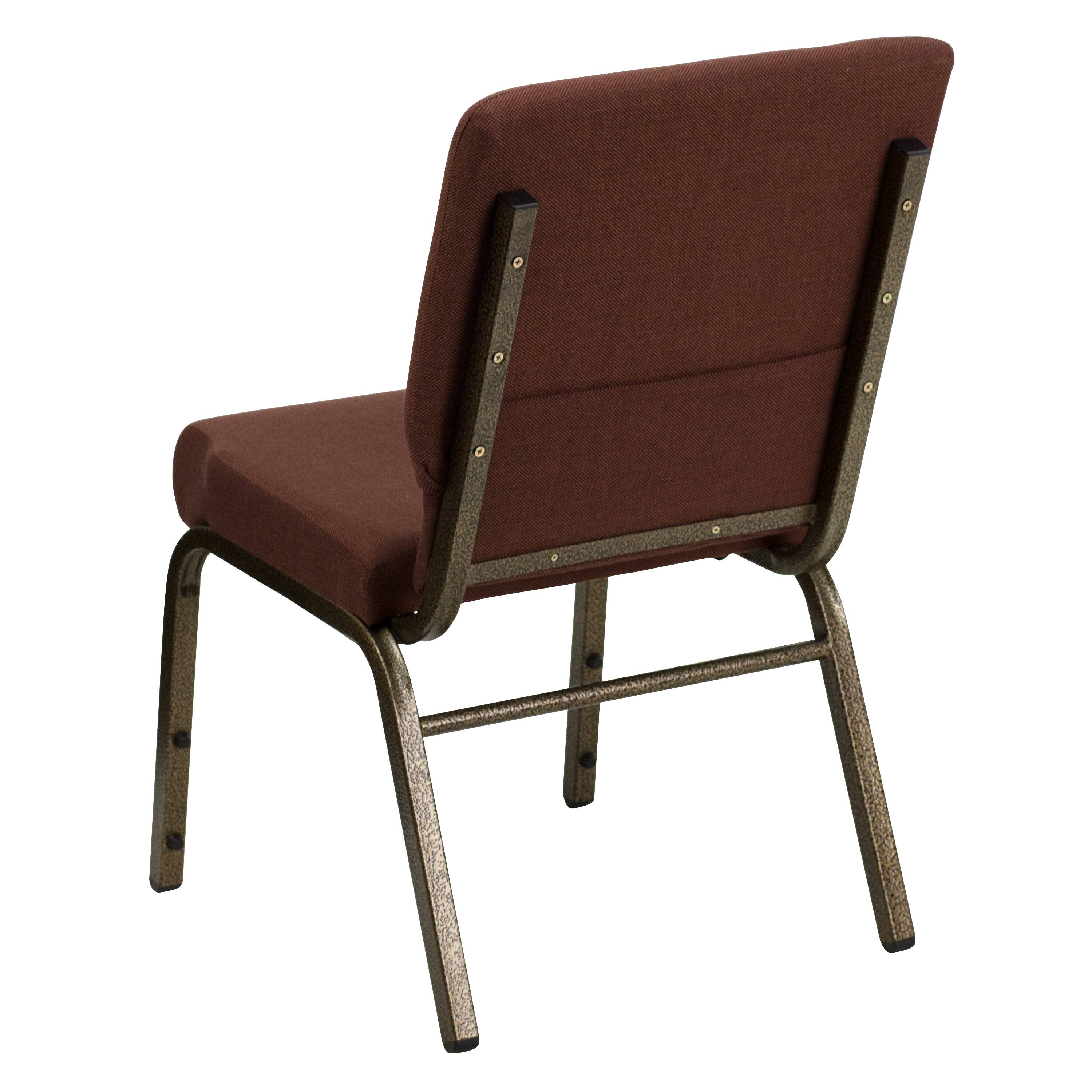Alt View 3. Emma + Oliver - 4 Pack 18.5''W Stacking Church Chair - Brown Fabric/Gold Vein Frame.