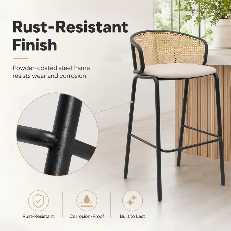 Stool Built In LeisureMod Ervilla Mid Century Modern Wicker Bar Stool, Fabric Seat ...