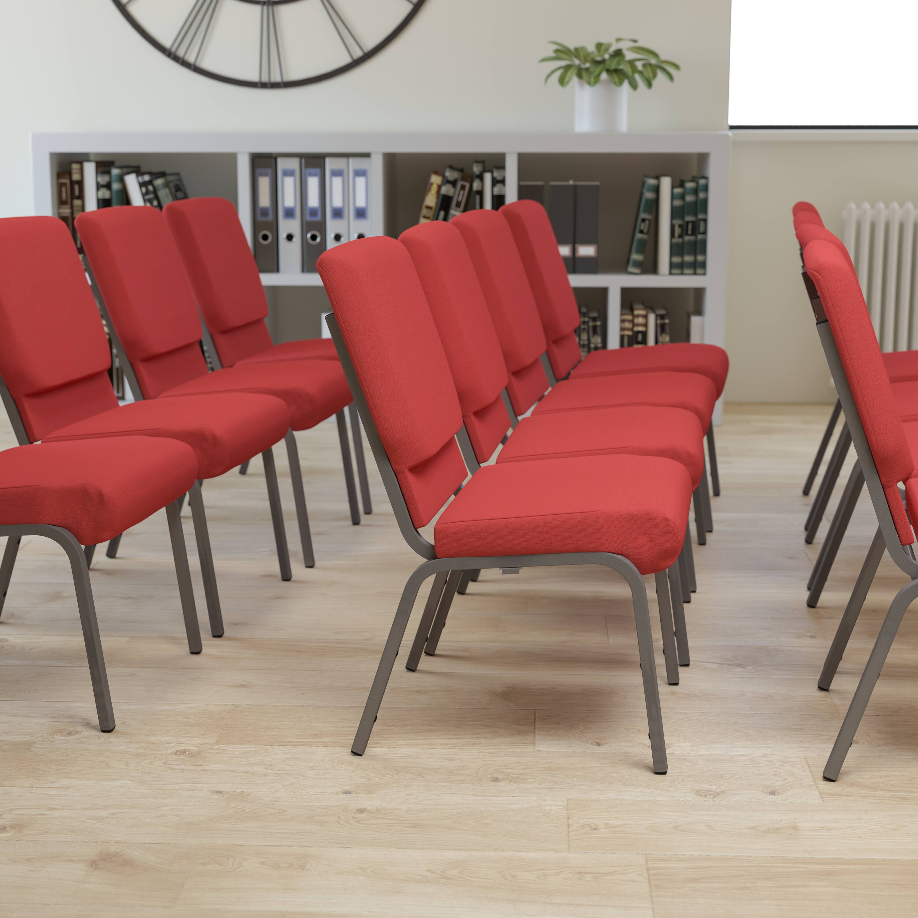 Alt View 1. Emma + Oliver - 18.5"W Stackable Church/Reception Guest Chair - Red Fabric/Silver Vein Frame.