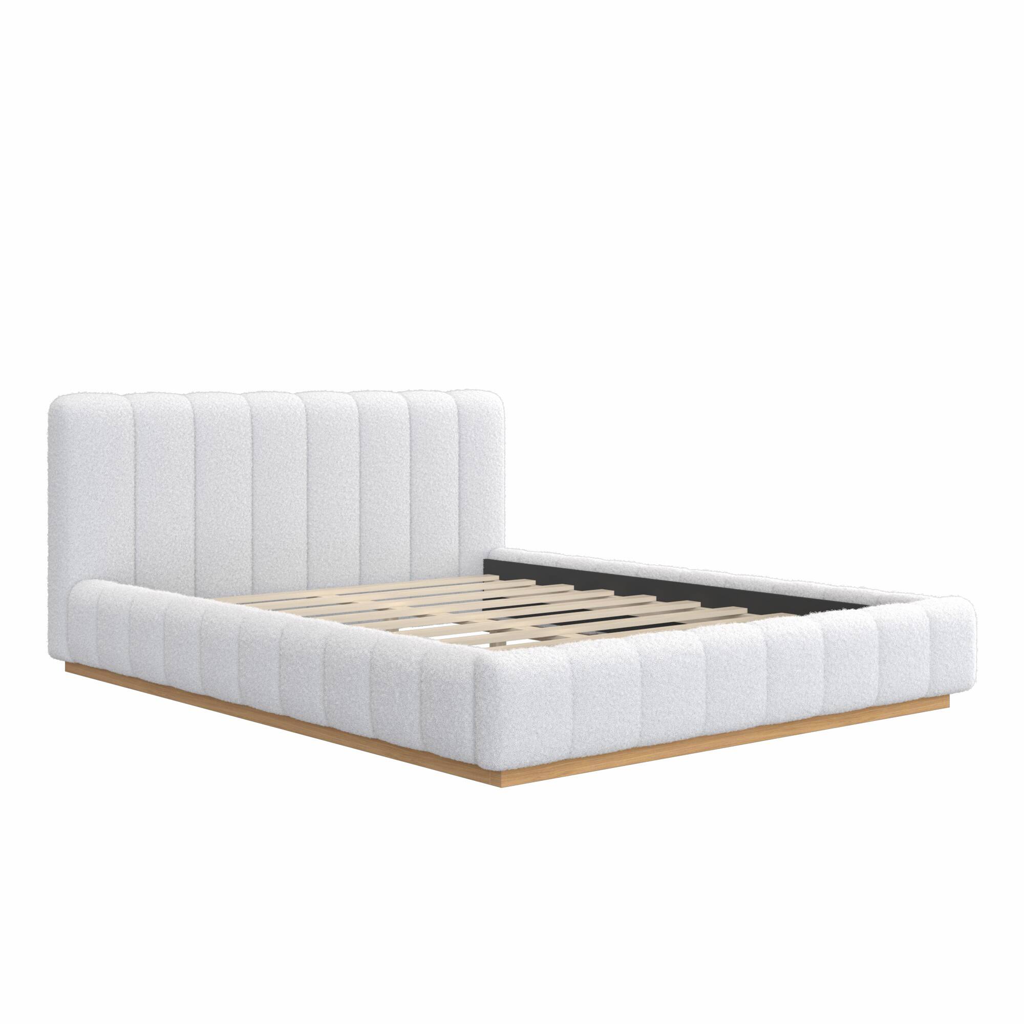 Alt View 1. Whisen - Upholstered Platform Bed Frame, Low Profile Wood Base, No Box Spring Needed - White.