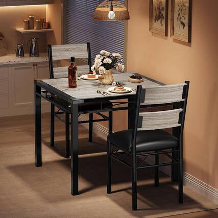 Front. Acekool - Dining Table with 2 Upholstered Chairs, with Corner Protector - Gray.