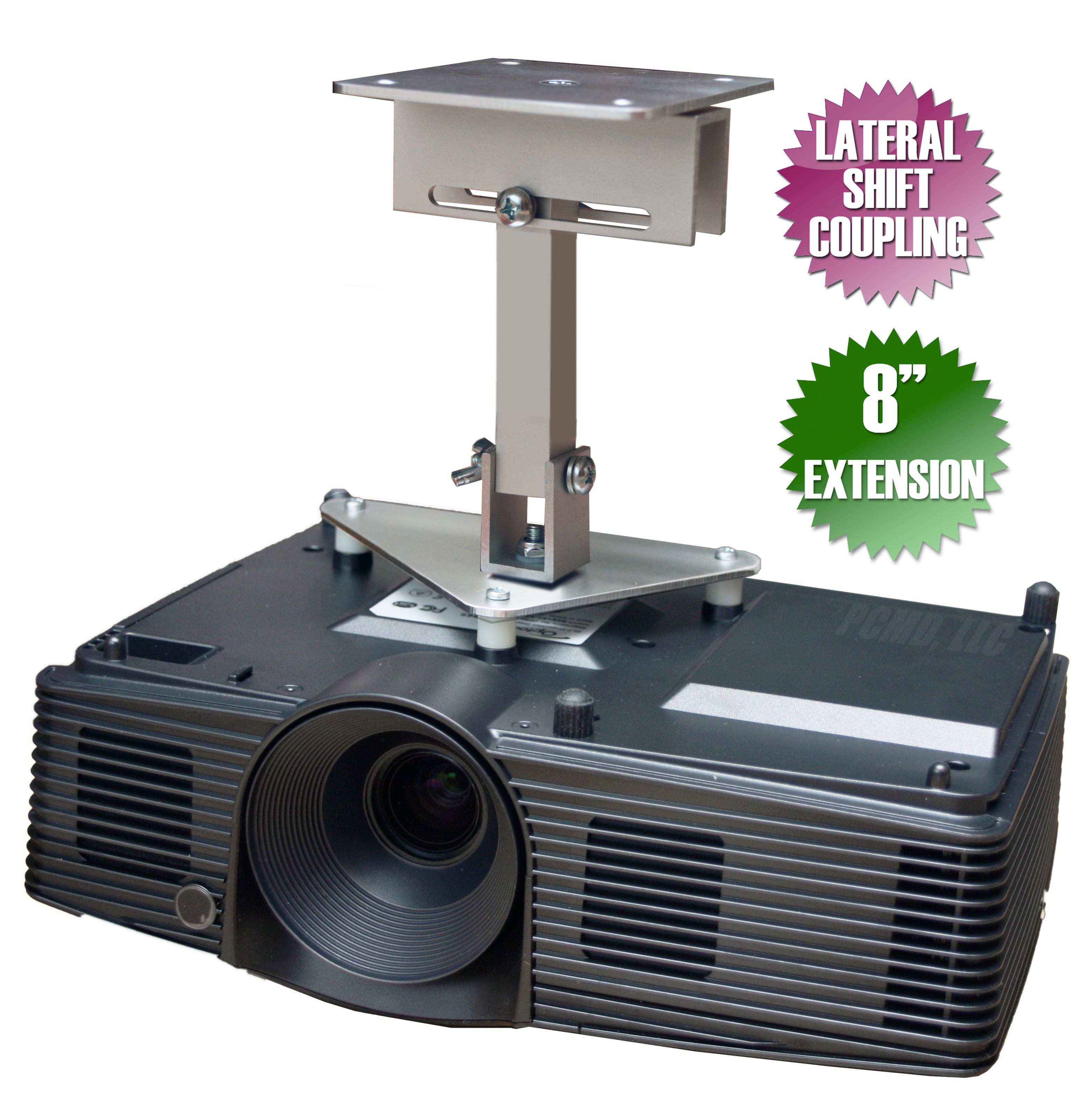 PCMD, LLC - Projector Ceiling Mount Compatible with iRulu Portable Mini LED Projector with Lateral Shift Coupling (8-Inch Extension) - Aluminum