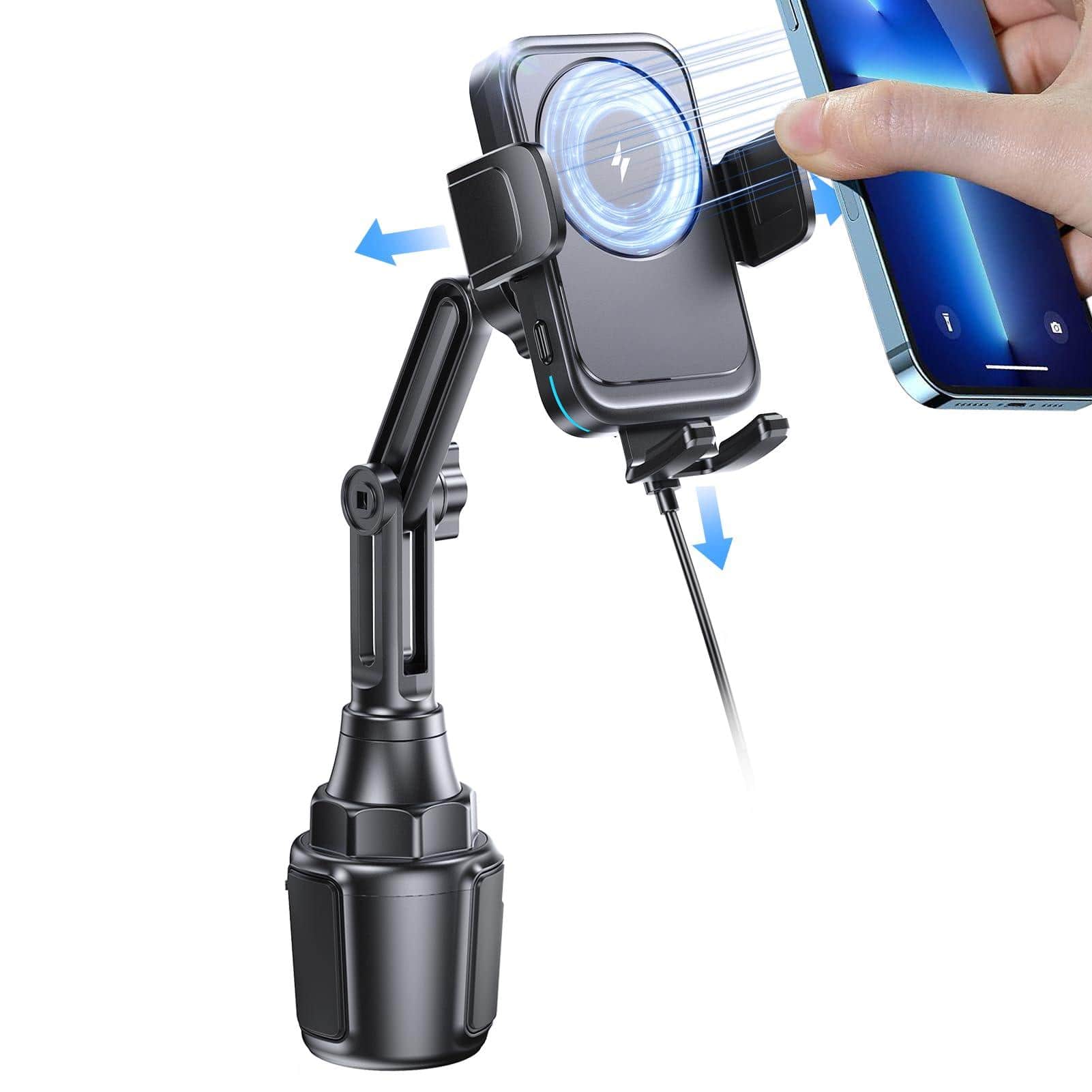 METALTON - Wireless Car Cup Phone Holder 15w Fast Charging Auto Clamping Dual Port Pd qc3 0 For Iphone16 Pro Max Xs Ga - Default