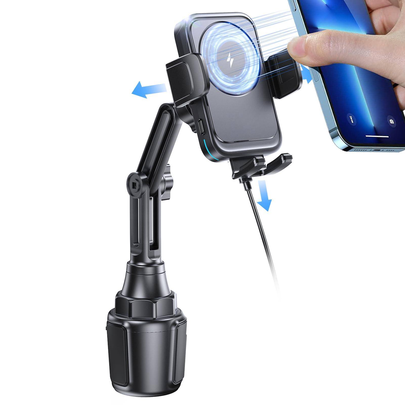 Front. TECH SAFARI - Wireless Car Cup Phone Holder 15w Fast Charging Auto Clamping Dual Port Pd qc3 0 For Iphone16 15 14 13 12 11 - Default.