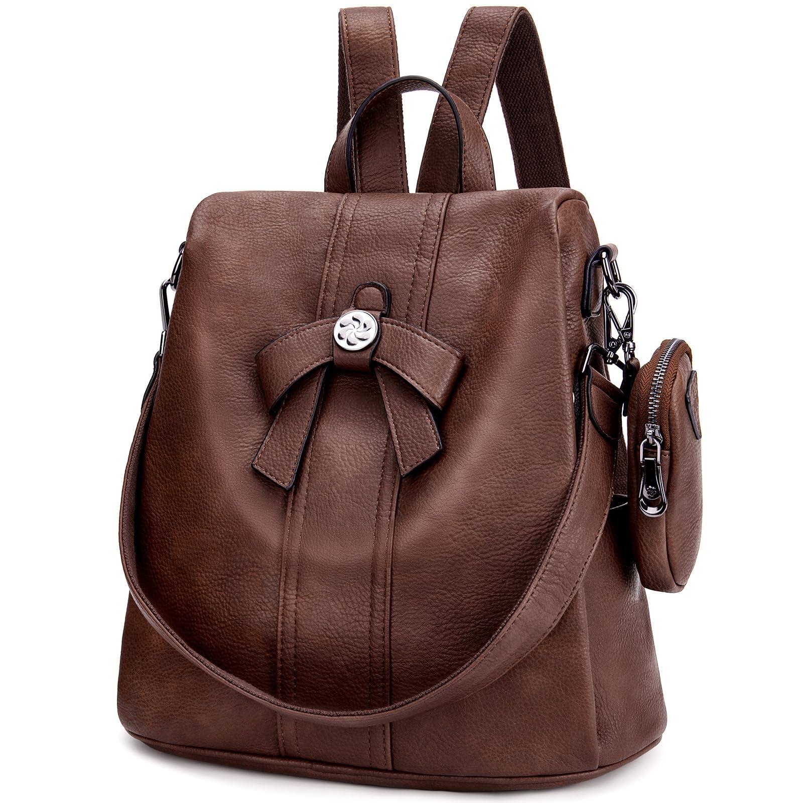 Front. Cozy Serene - Backpack Purse For Women Fashion Purses Pu Leather Daypacks Anti-theft Shoulder Bag Satchel - Brown.