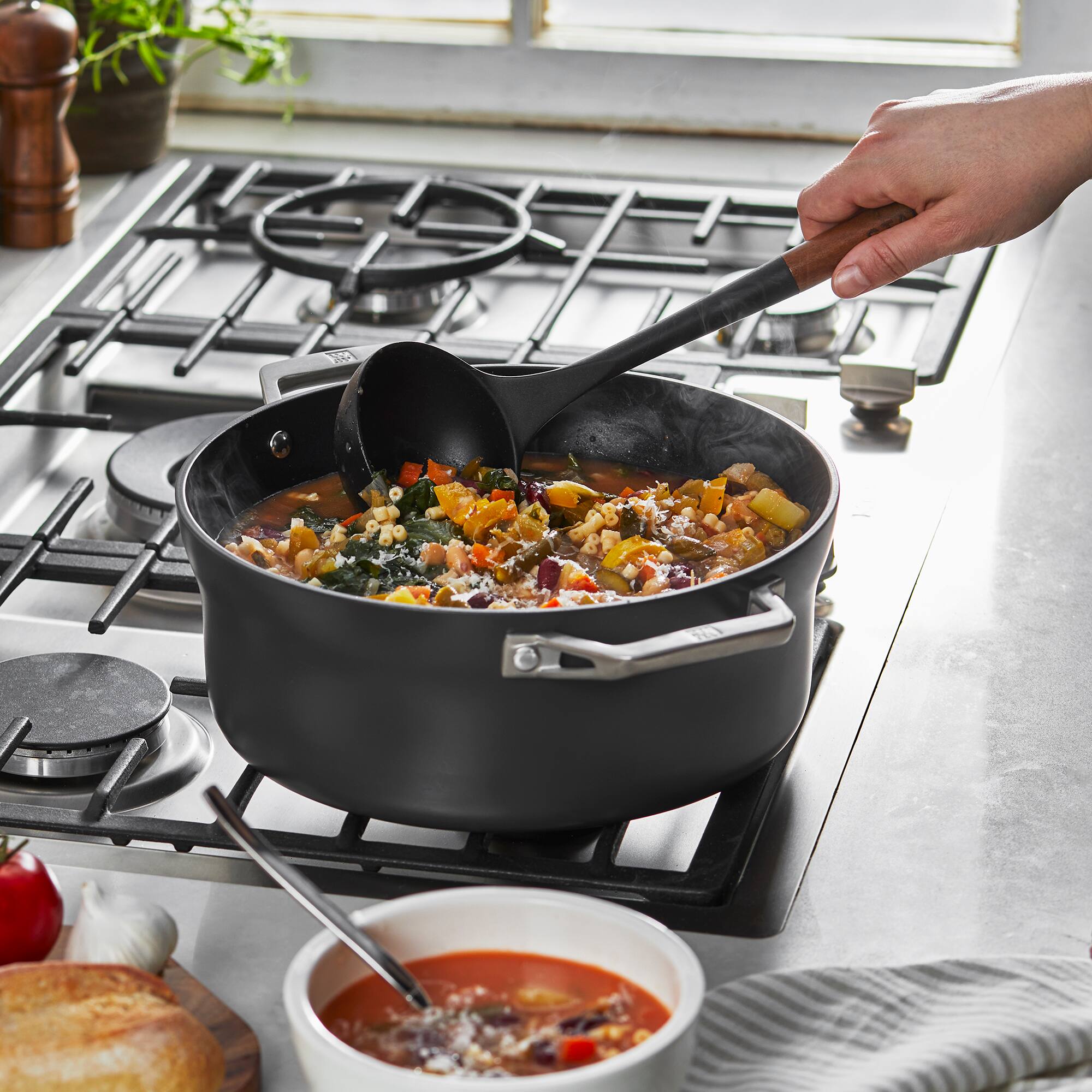 Alt View 1. Staub - Staub Silicone with Wood Handle Cooking Utensil, Soup Ladle - Matte Black.