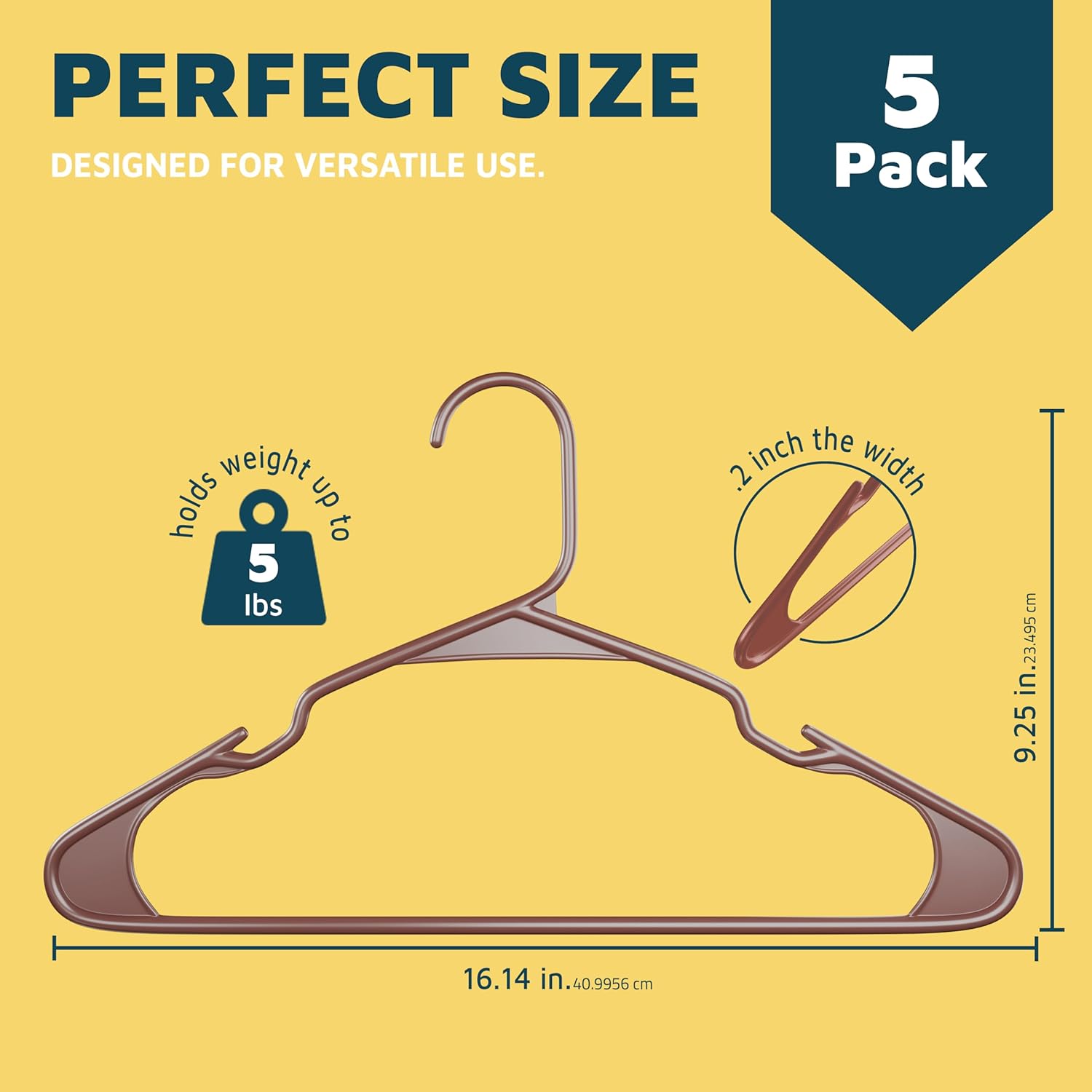 PERFECT SIZE DESIGNED FOR VERSATILE USE. 5 Pack holds up to 5 lbs. 2.25 inch the width. 9.25 in. 16.14 in. 40.9956 cm.