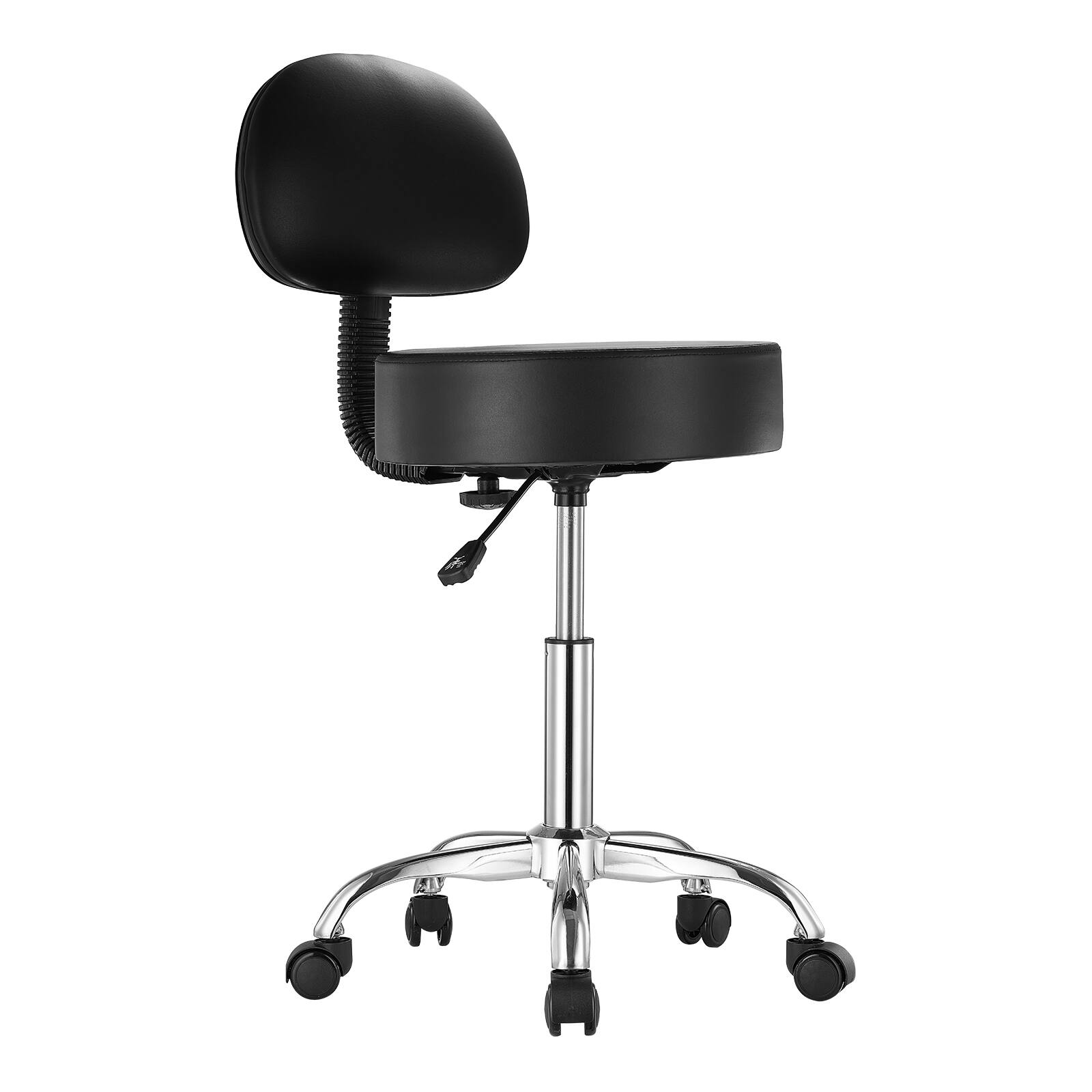 Alt View 5. VEVOR - Rolling Stool with Back Support and Wheels, 450 LBS Weight Capacity Round Rolling Stool Chair - Black.
