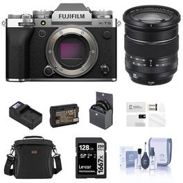 Bundle - Fujifilm - X-T5 Camera w/16-80mm f/4 R WR Lens, Silver, w/128GB Card, Battery