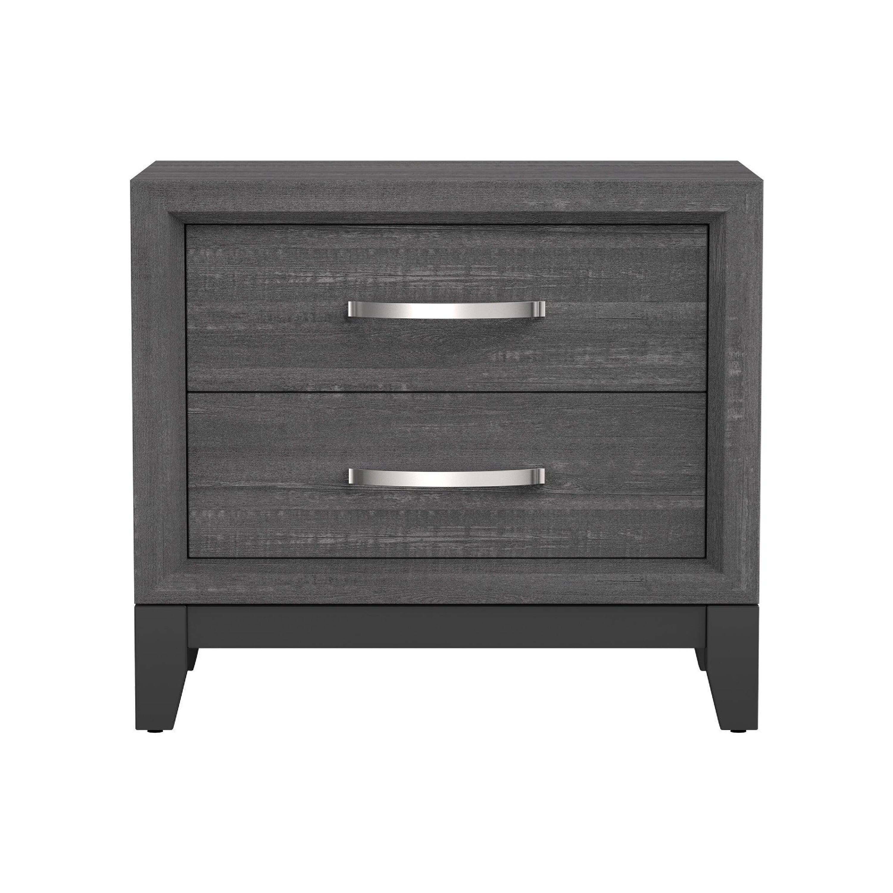Manhattan Lane - Erica Bedside Nightstand, 2 Drawers Chrome Bar Handles - Gray