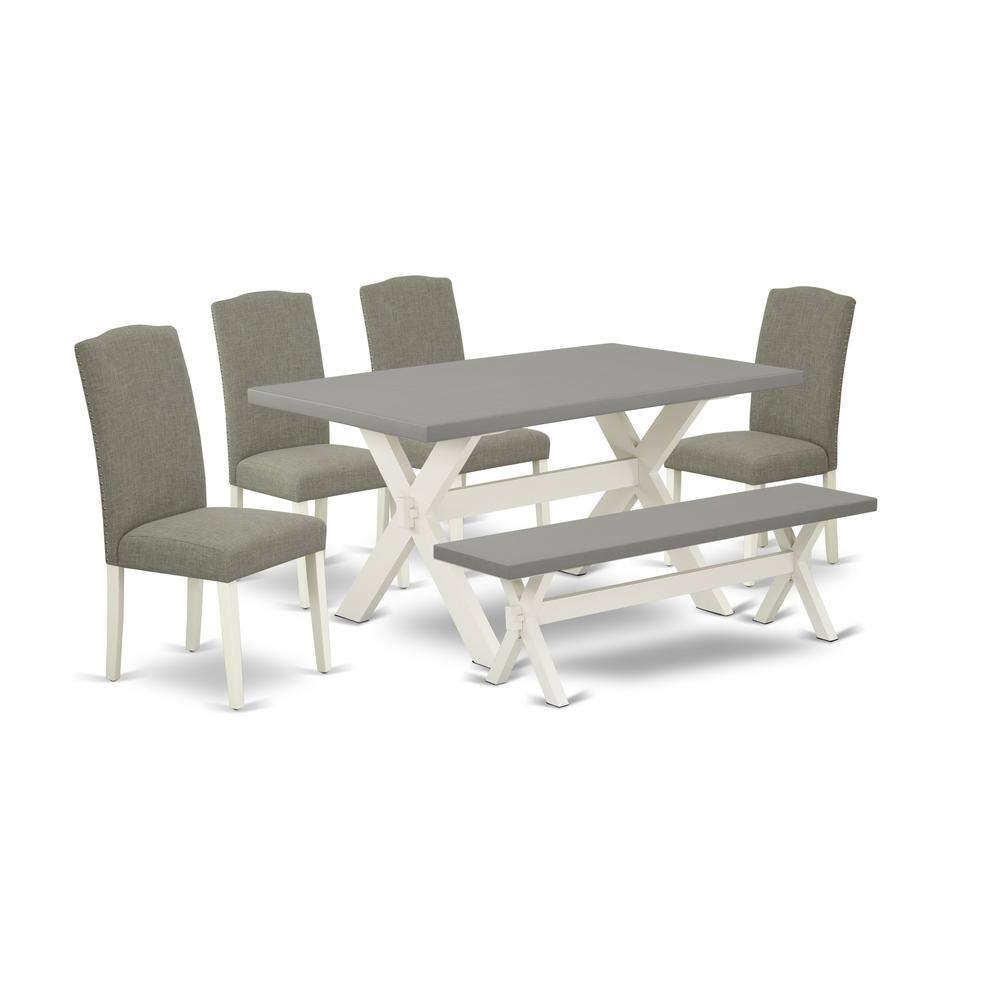 Left. East West Furniture - East West Furniture 6-Piece Stylish Rectangular Dining Room Table Set a Superb Cement Color Kitchen Table Top and - Multi-Color.