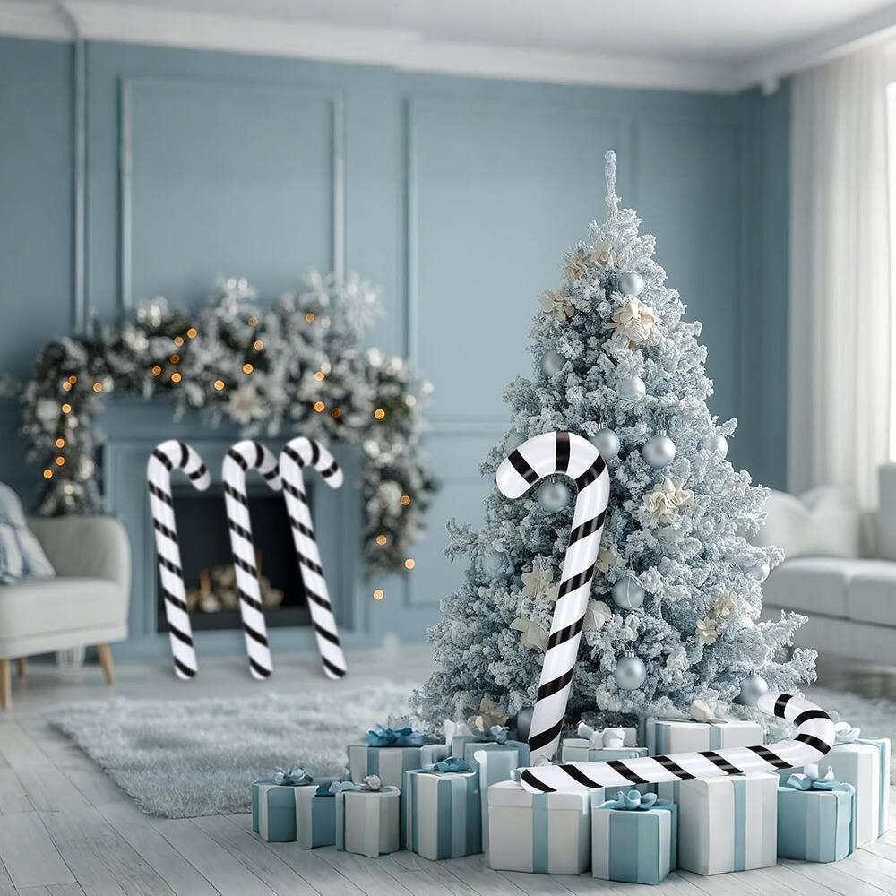 Alt View 1. PARKER SLATER - 2-Pc 35in Inflatable Candy Canes – Black & White Indoor/Outdoor Decor - White, Black.